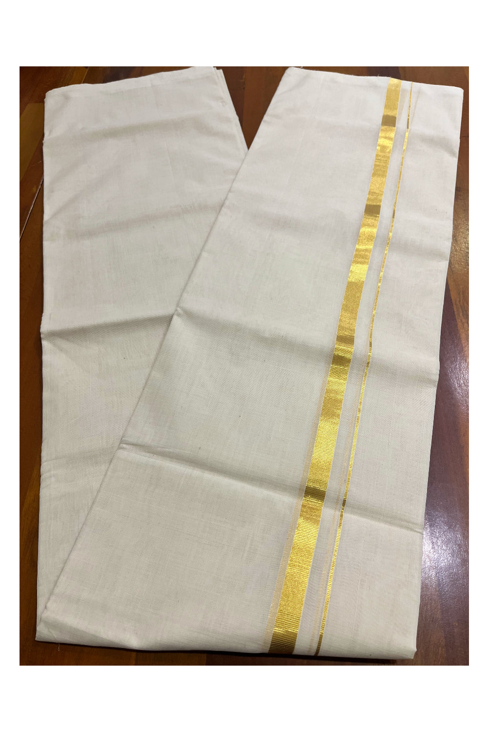 Premium Balaramapuram Handloom Unakkupaavu Cotton Double Mundu with 0.75 inch Kasavu Border (Vishu 2024 Collection)