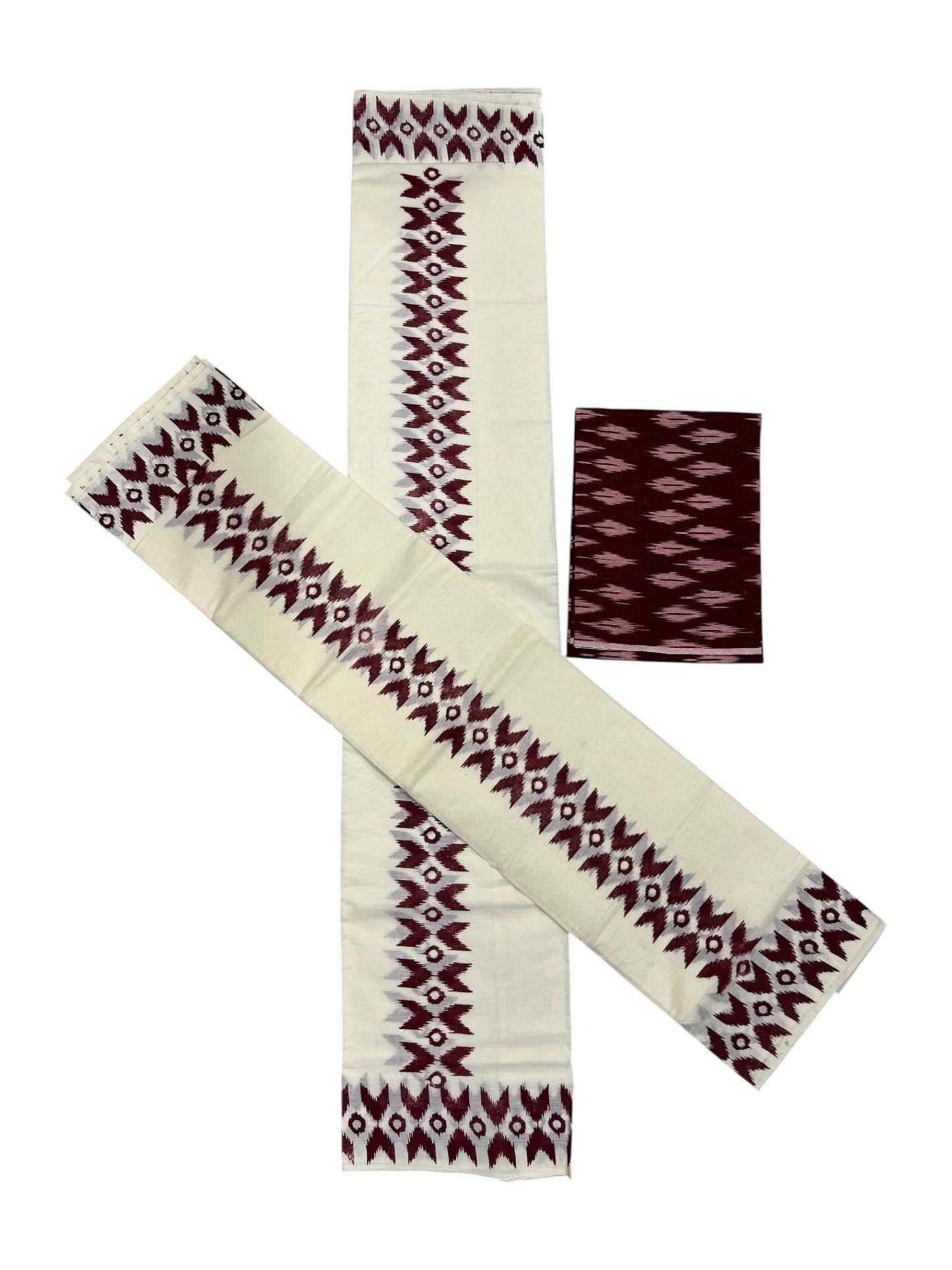 Southloom Ikat Design Brown Printed Set Mundu with Blouse Piece 2.80Mtrs