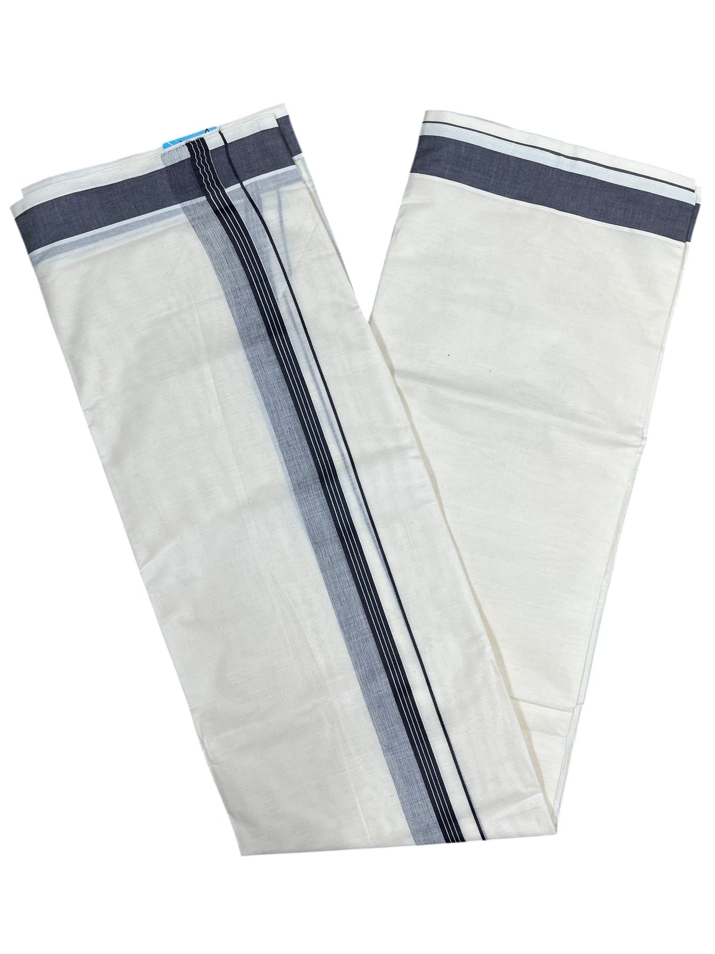 Southloom Pure Cotton Mundu with Grey Border (South Indian Kerala Dhoti)