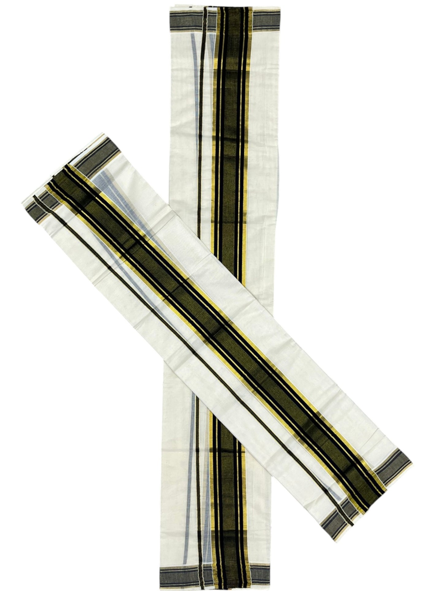 Southloom Kerala Cotton Kasavu Single Set Mundu (Mundum Neriyathum) with Black Kasavu Border SLKK