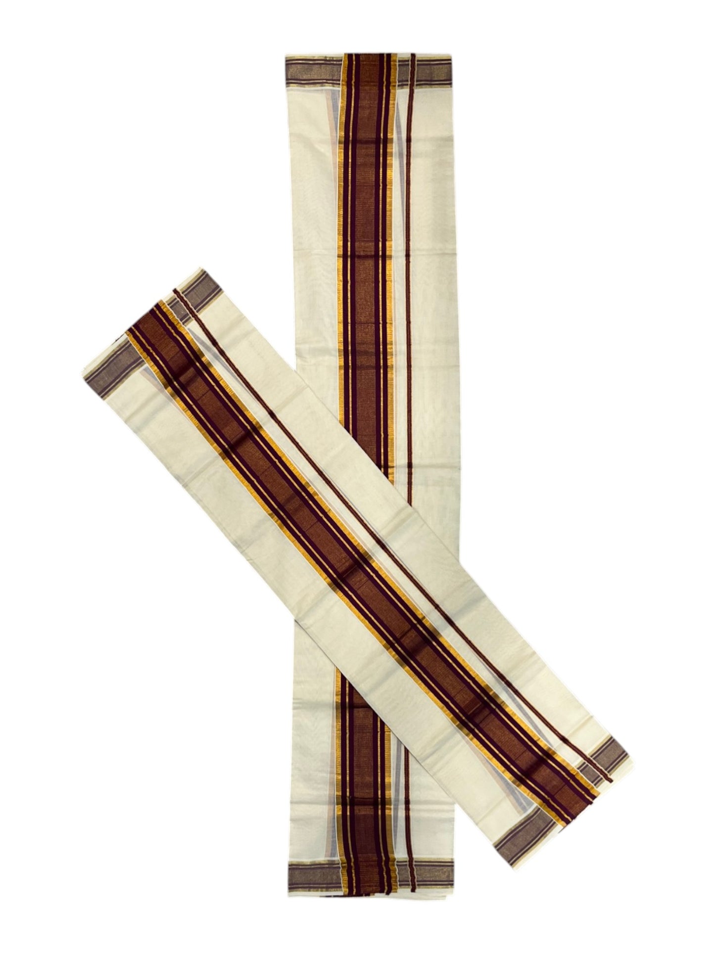 Southloom Kerala Cotton Set Mundu (Mundum Neriyathum) with Kasavu and Purple Border 2.80 Mtrs