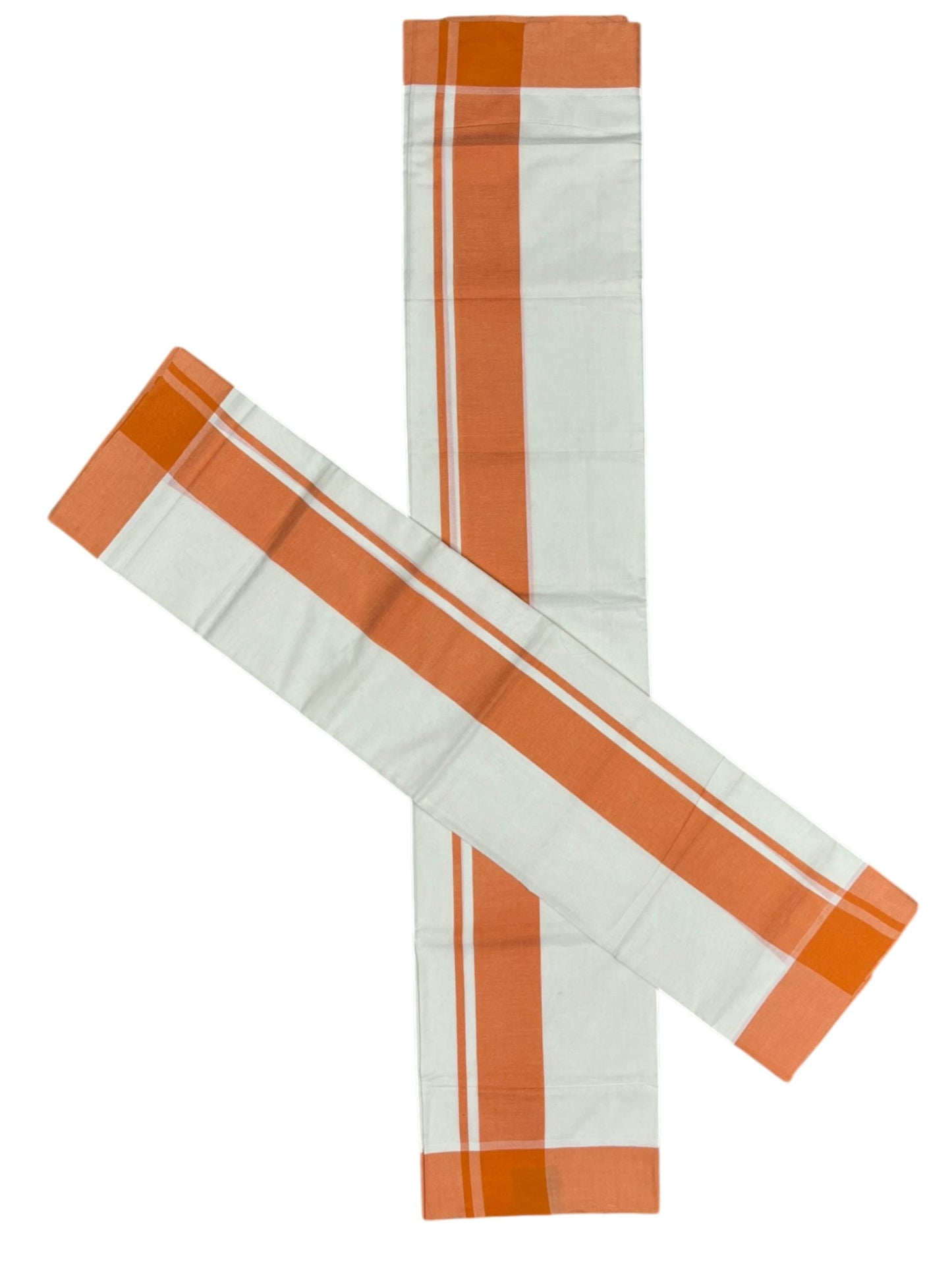 Southloom Pure Cotton Kerala Single Mulloth Set Mundu (Mundum Neriyathum) Orange Border in 2.80 mtrs SL243