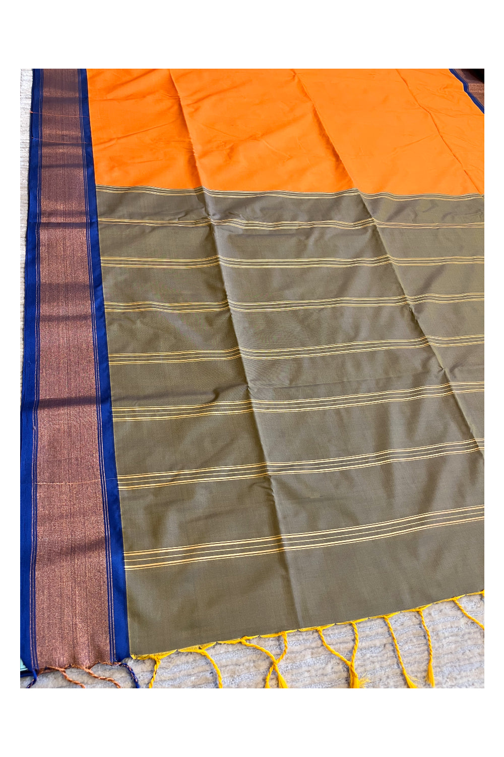 Southloom South Silk Pattu Saree With Orange Body and Blue Pallu