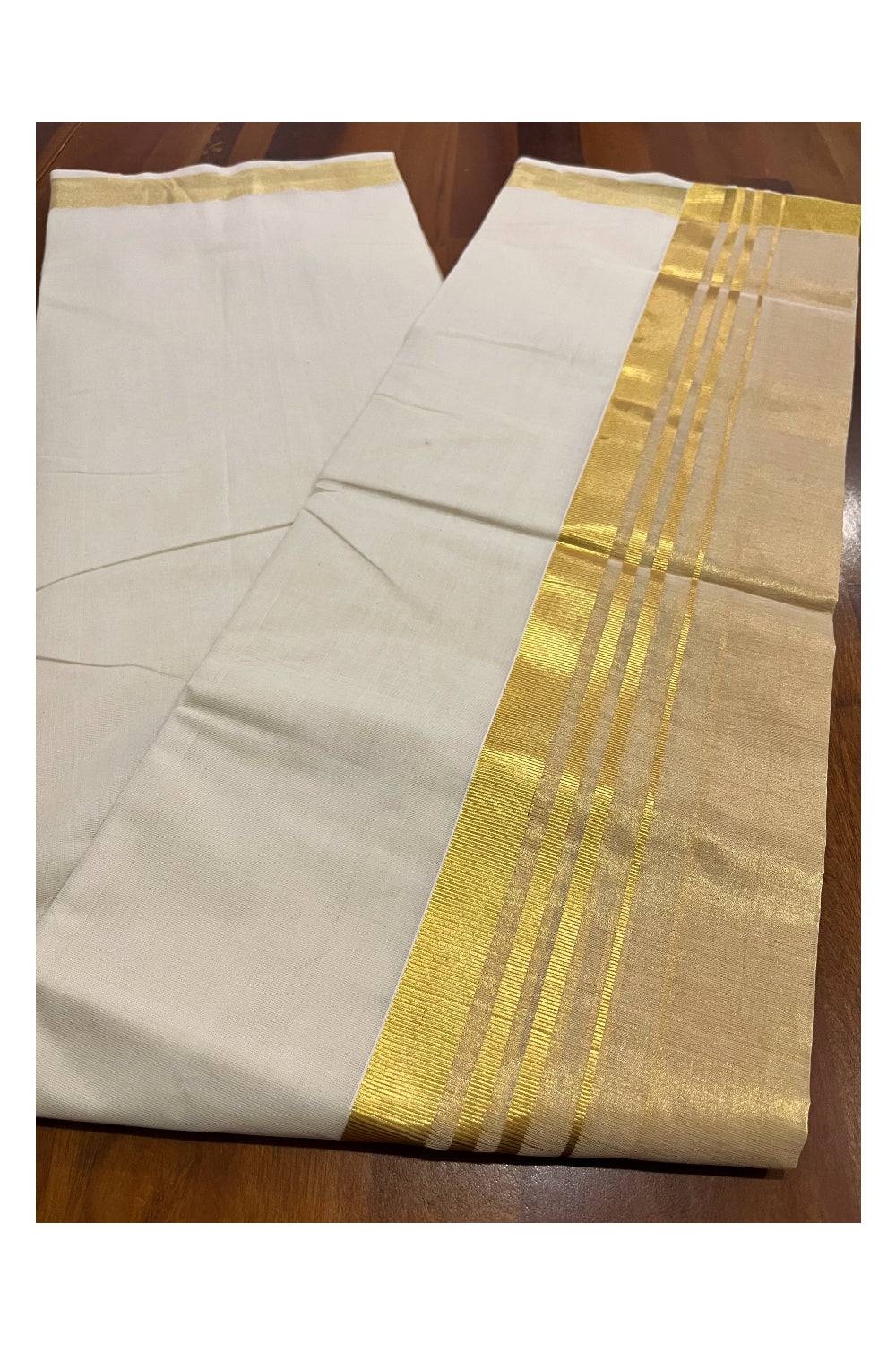 Southloom Premium Handloom Pure Cotton Wedding Mundu with Tissue Kasavu on Border (South Indian Kerala Dhoti)