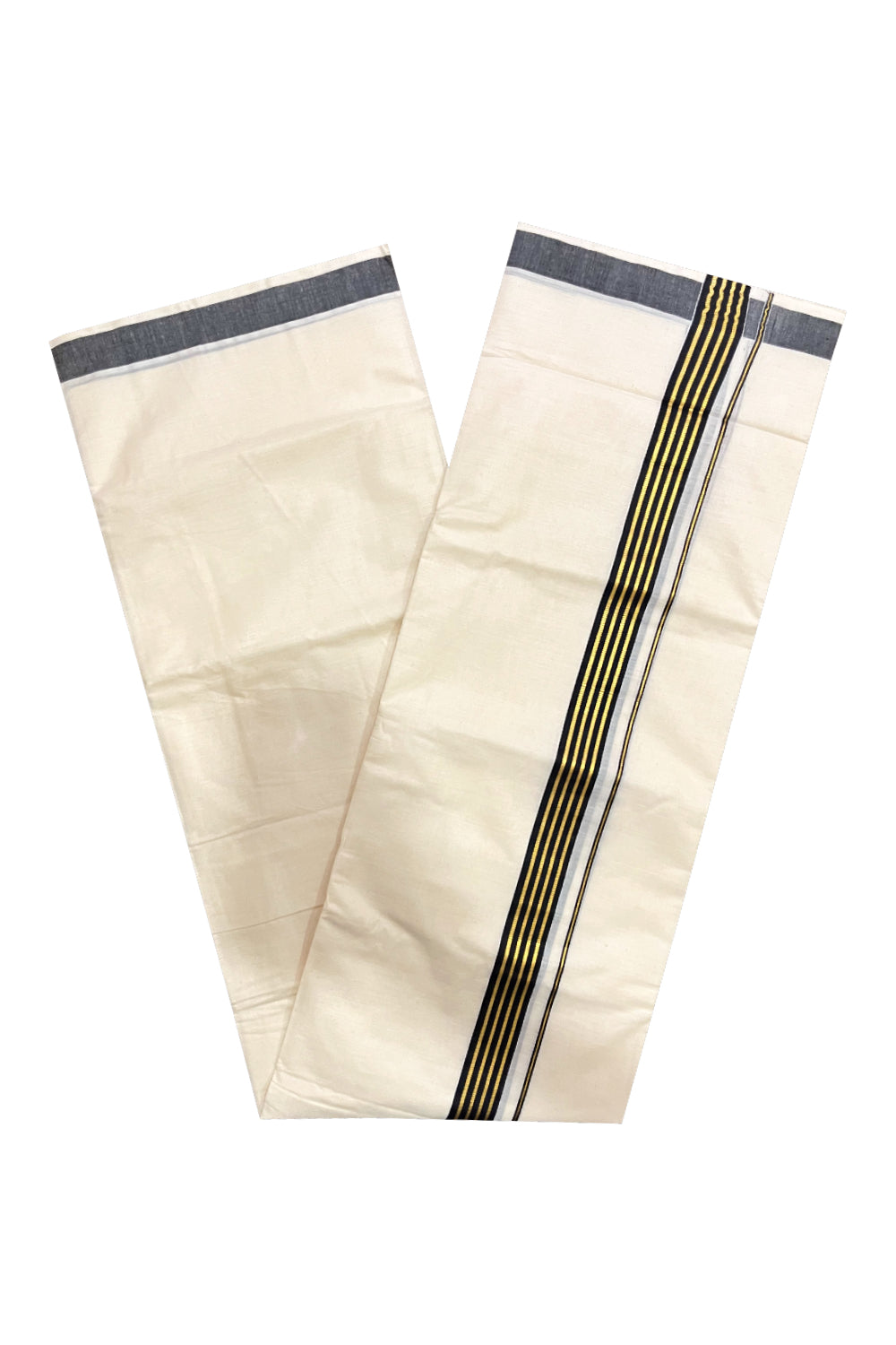 Pure Cotton Kerala Double Mundu with Black and Kasavu Kara (South Indian Kerala Dhoti)