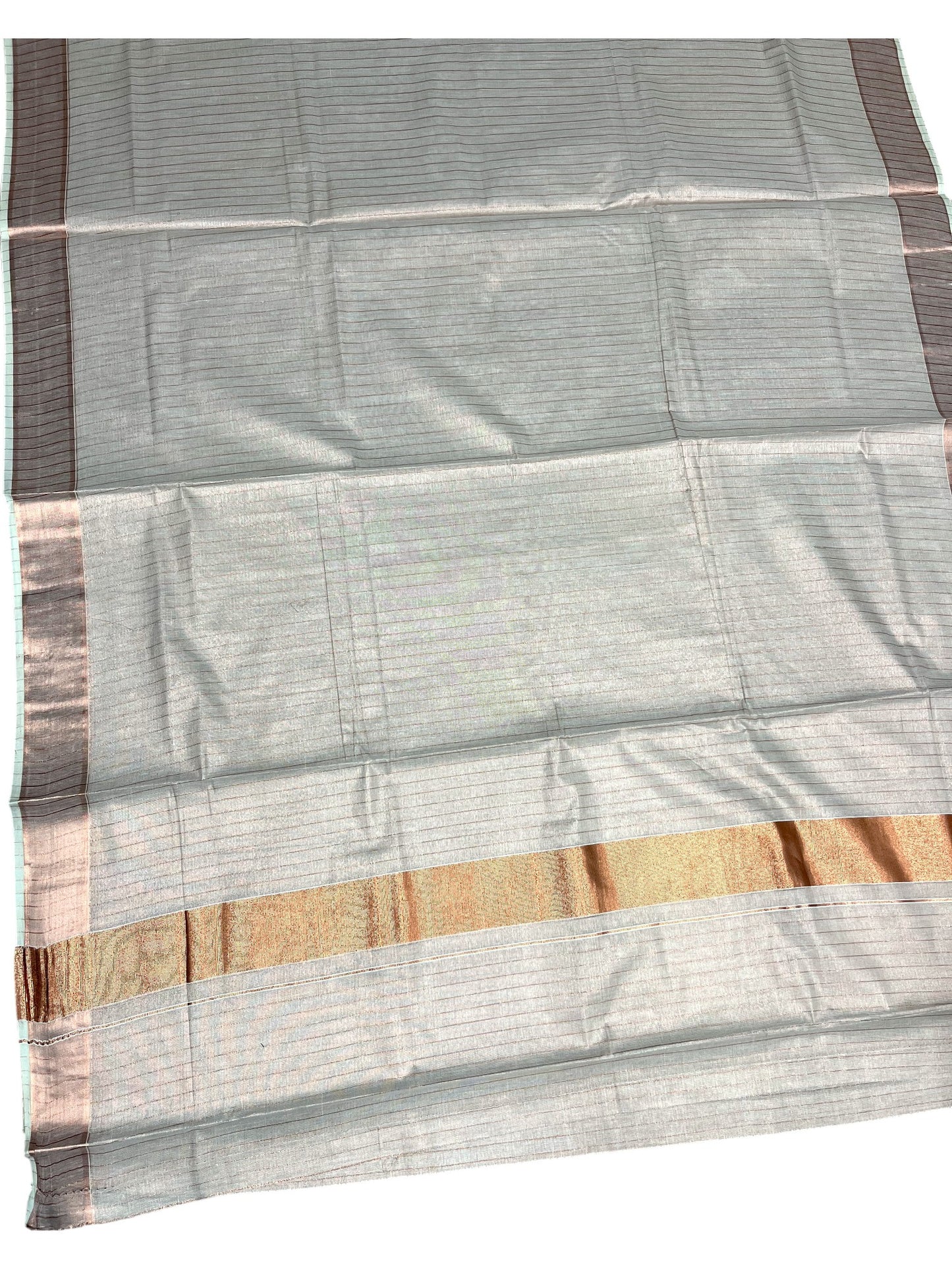 Southloom Kerala Cotton Lines Saree with Rose Copper Kasavu and Border