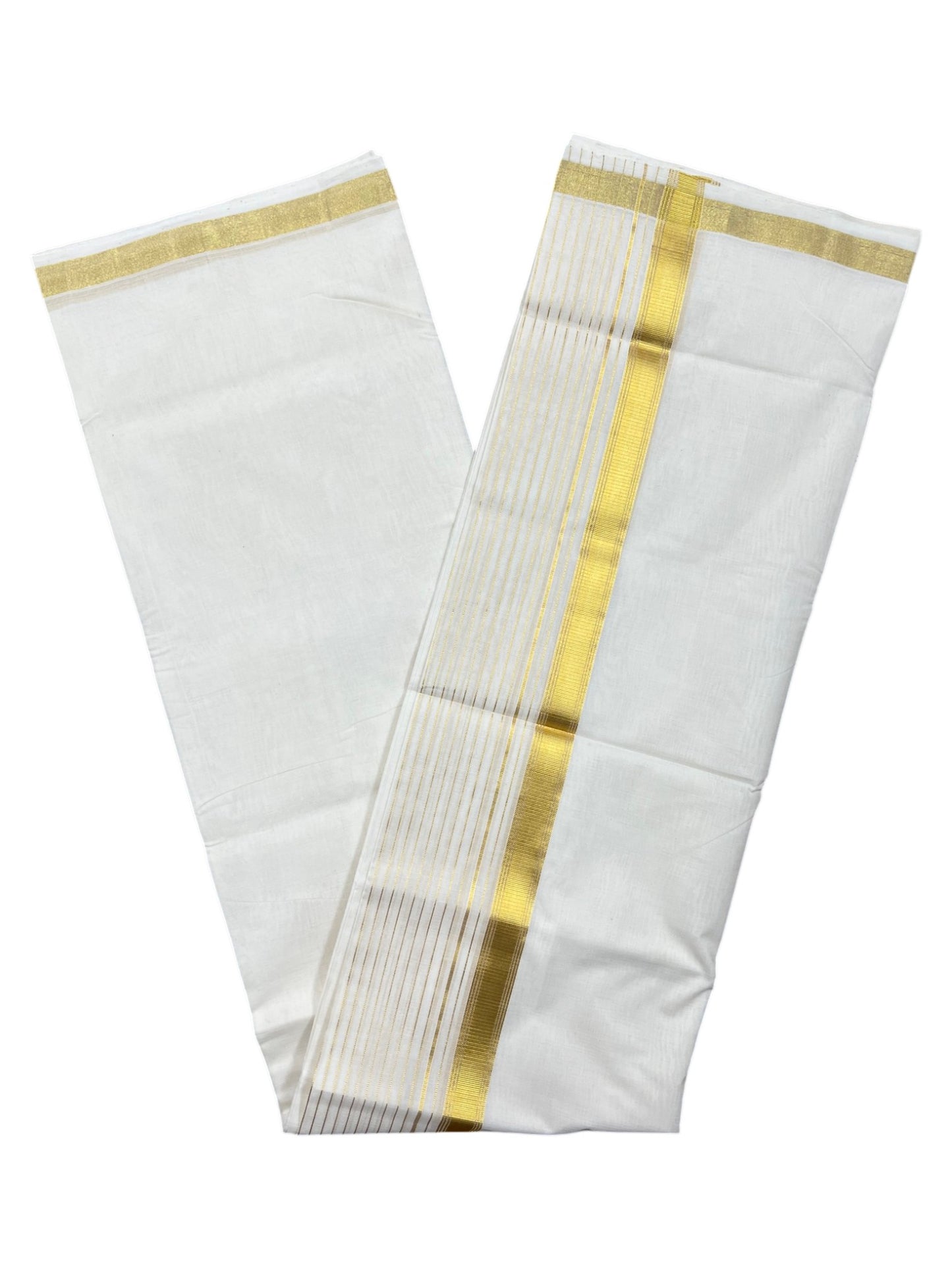Southloom Premium Handloom Cotton Double Mundu with Gold Kasavu Border