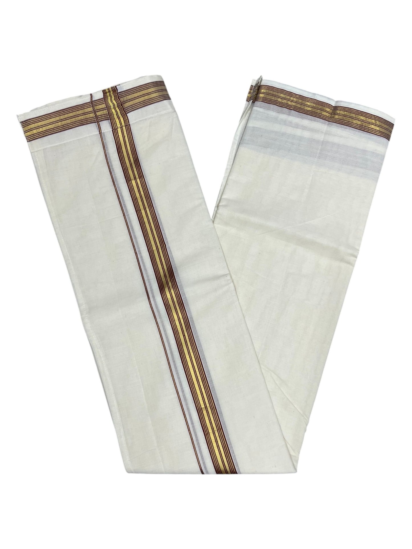 Southloom Kerala Cotton Velcro Double Mundu with Maroon And Gold Kasavu Border (South Indian Kerala Dhoti)