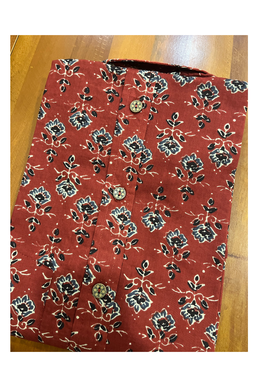 Southloom Jaipur Cotton Brick Red Hand Block Printed Shirt (Half Sleeves)