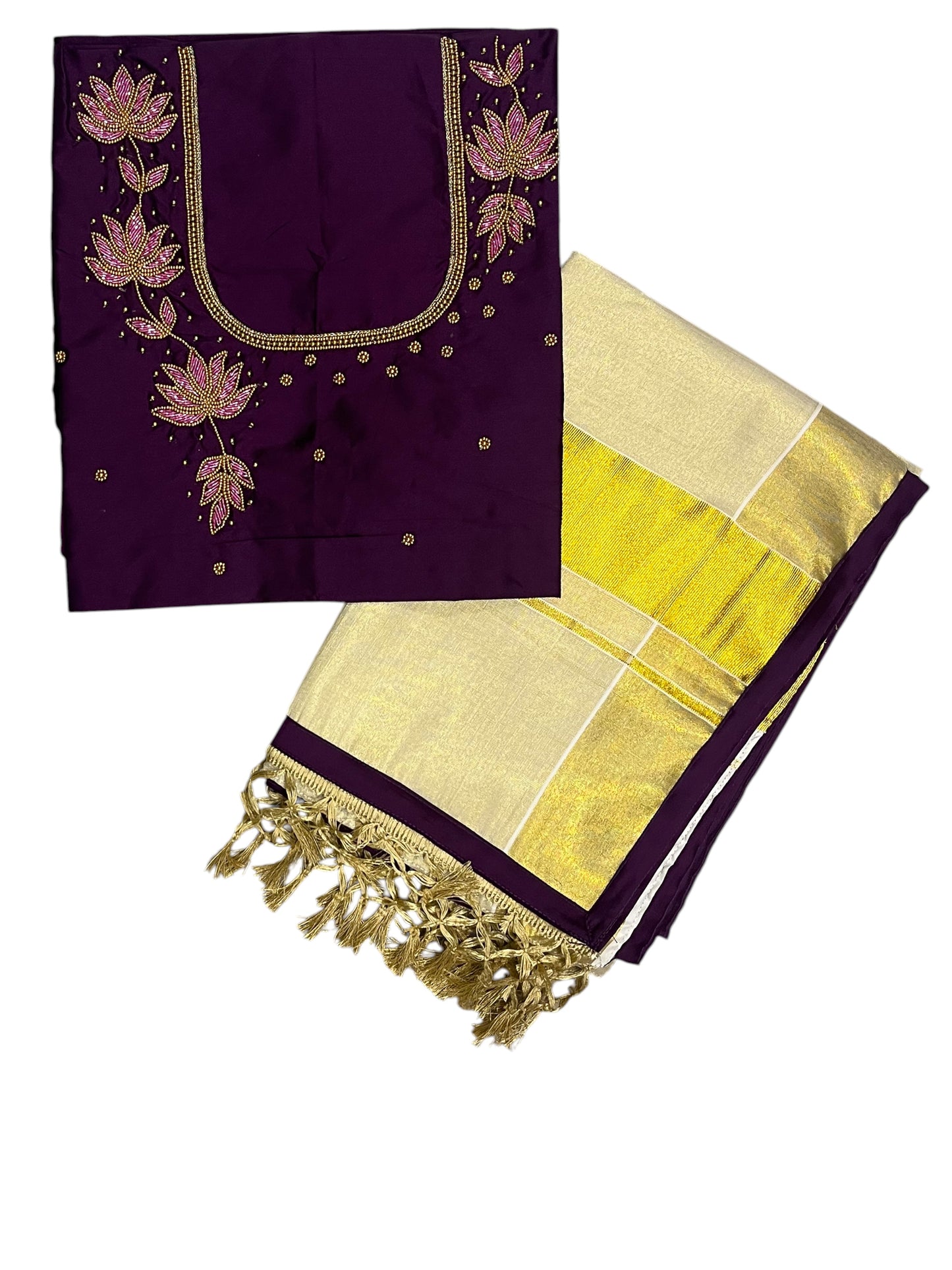 Southloom Semi Stitched Tissue Dhavani Set with Pavada and Purple Blouse Piece