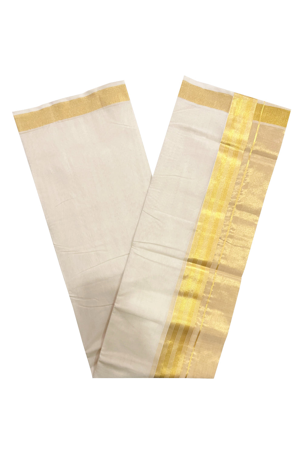 Southloom Premium Handloom Pure Cotton Wedding Mundu with Tissue Kasavu on Border (South Indian Kerala Dhoti)