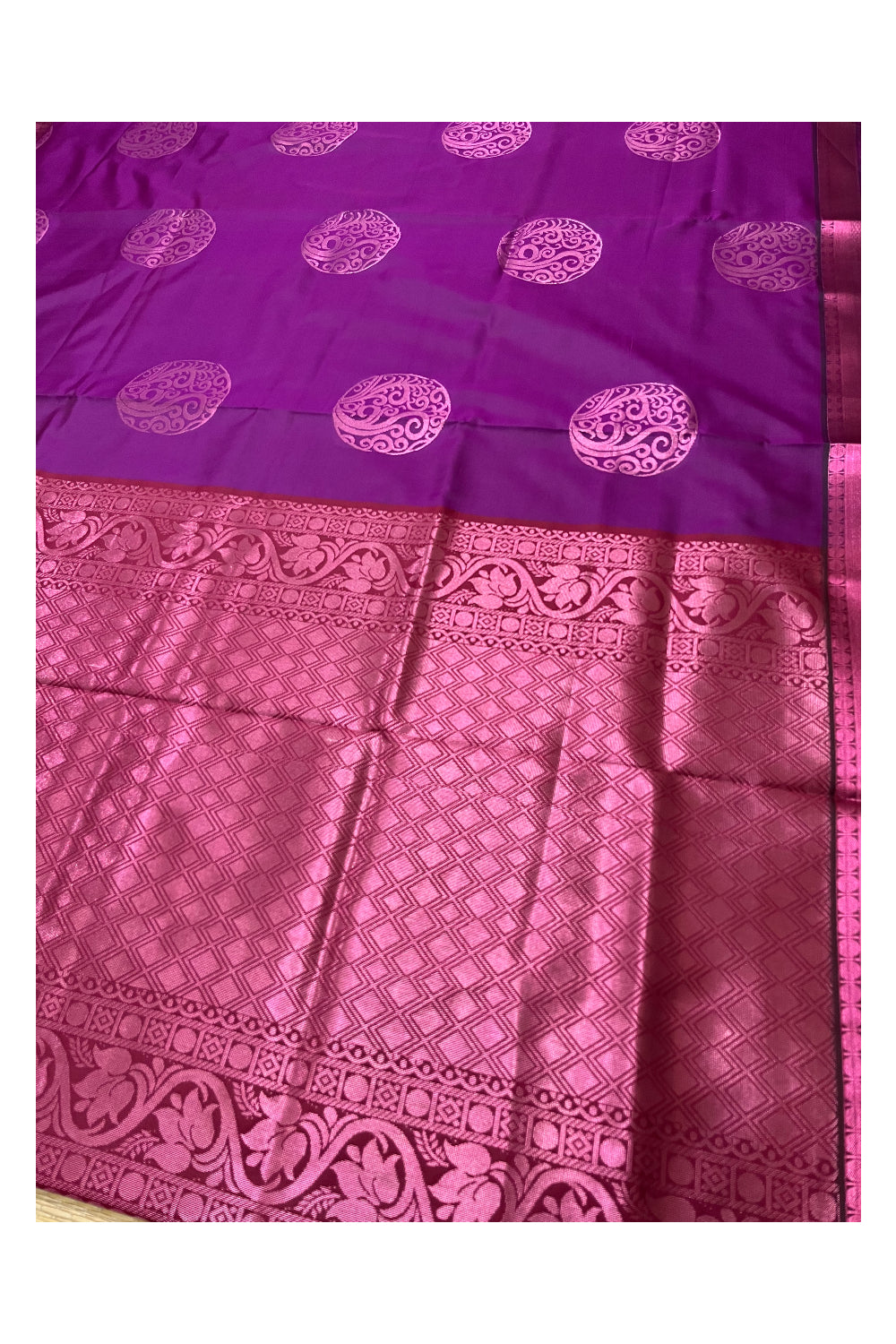 Southloom Soft Silk Magenta Designer Woven Saree with Heavy Work on Pallu