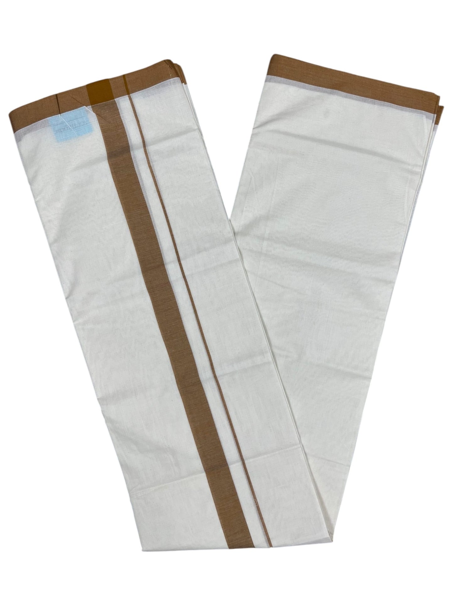 Southloom Kerala Pure Cotton Double Mundu with Brown Border (South Indian Kerala Dhoti)