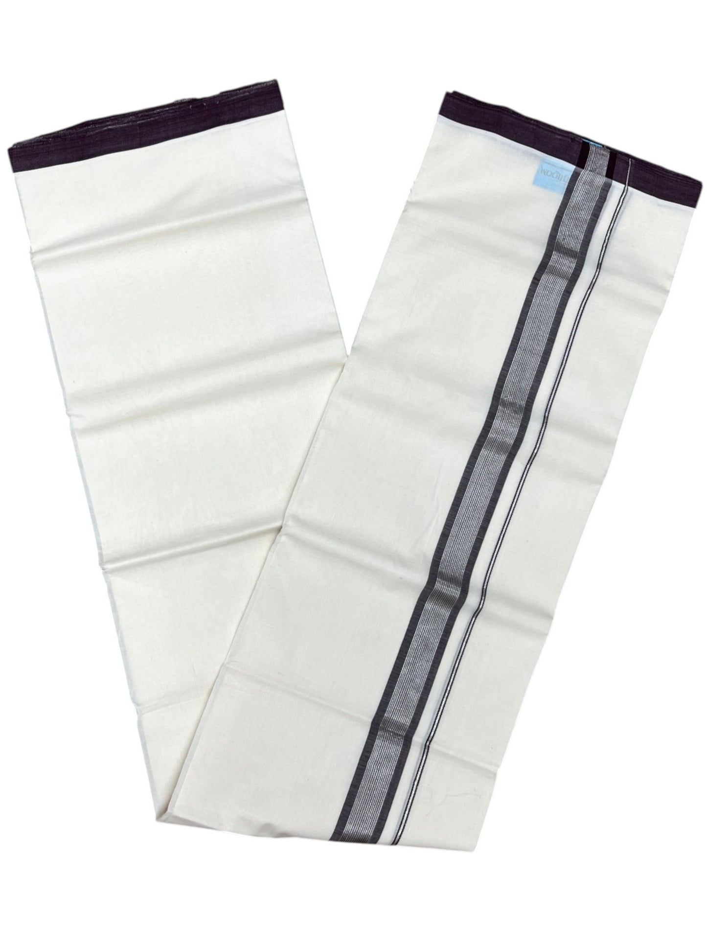 Southloom Unakkupaavu Premium Handloom Cotton Double Mundu with Silver Kasavu and Purple Border