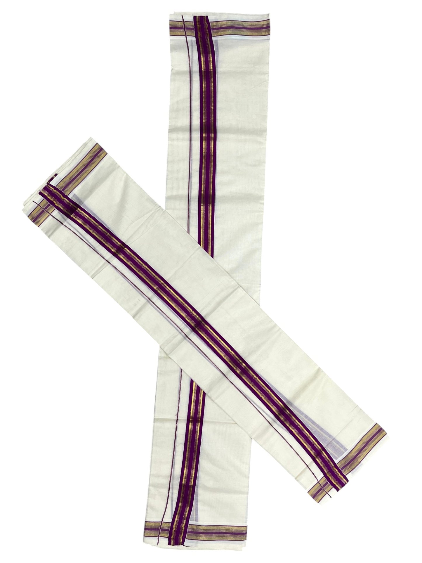 Southloom Kerala Cotton Single Set Mundu (Mundum Neriyathum) with Kasavu and  Purple Border in 2.80 Mtrs SLKK SL470