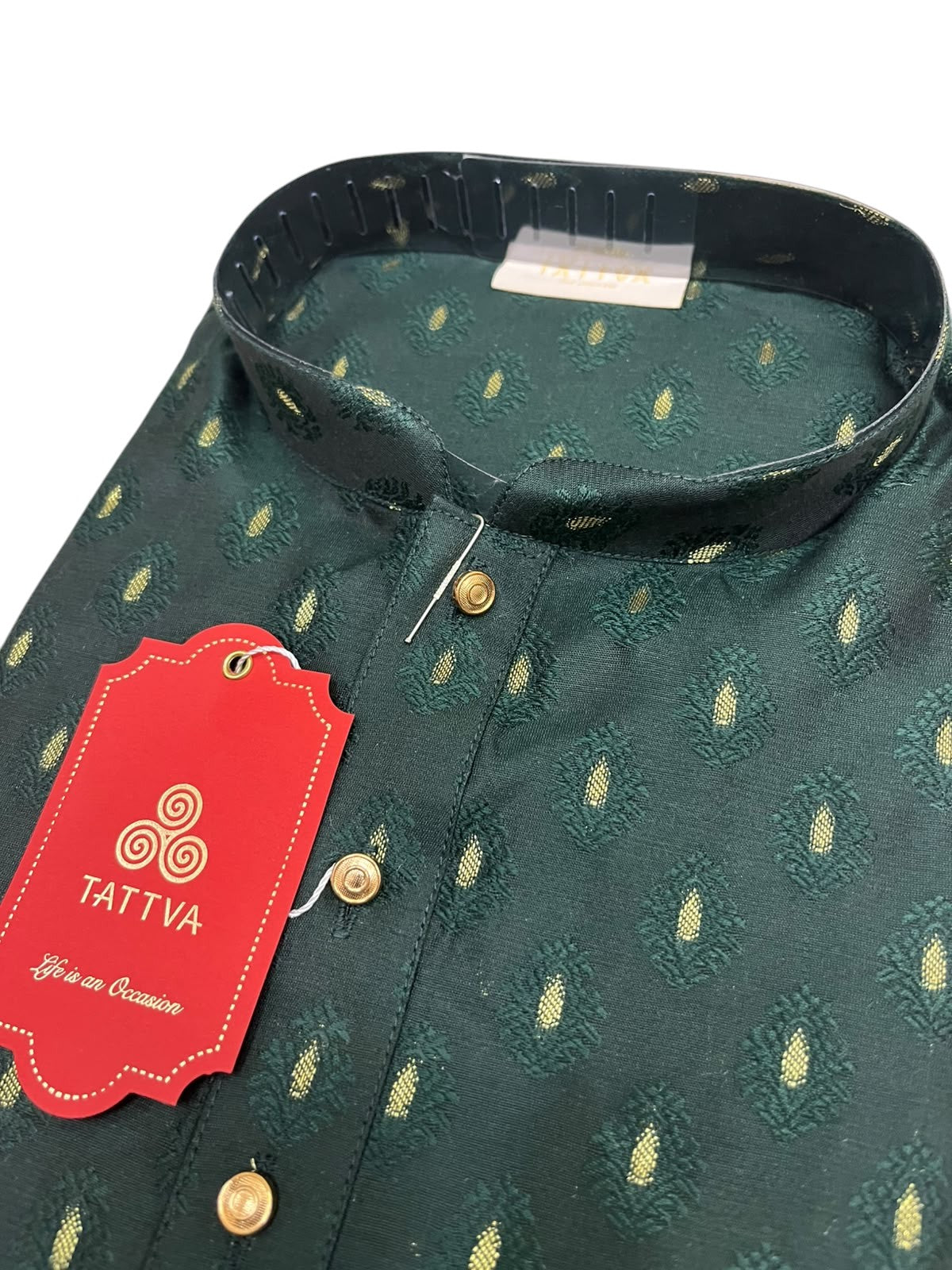Southloom Green Woven Patterns Semi Silk Long Kurta for Men SL591