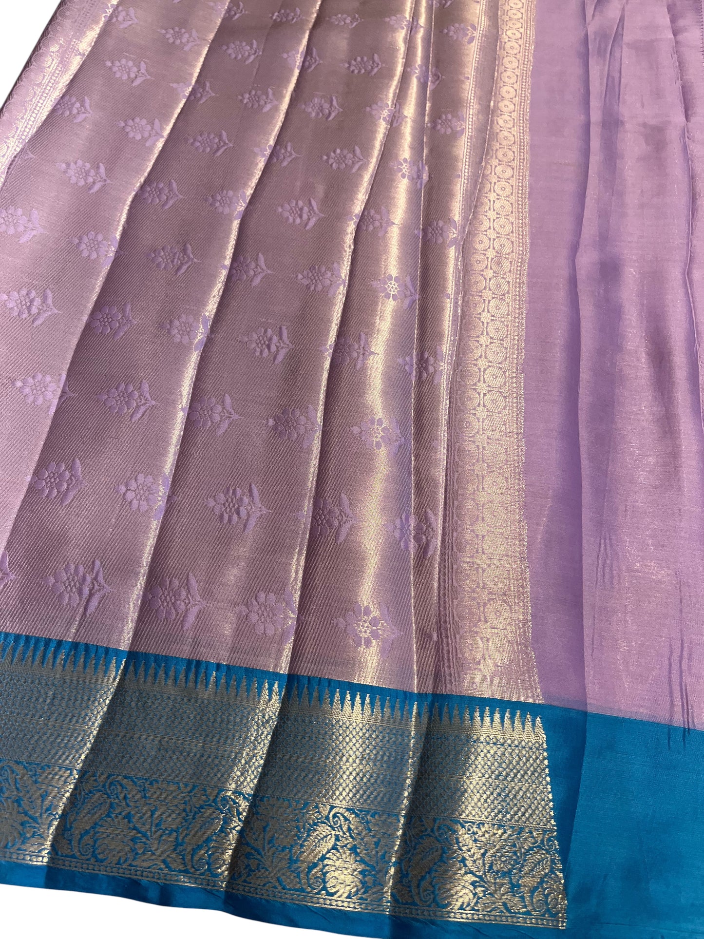 Southloom Tissue Silk Saree with Woven Work on Body and Borders (Blue & Lavendar)