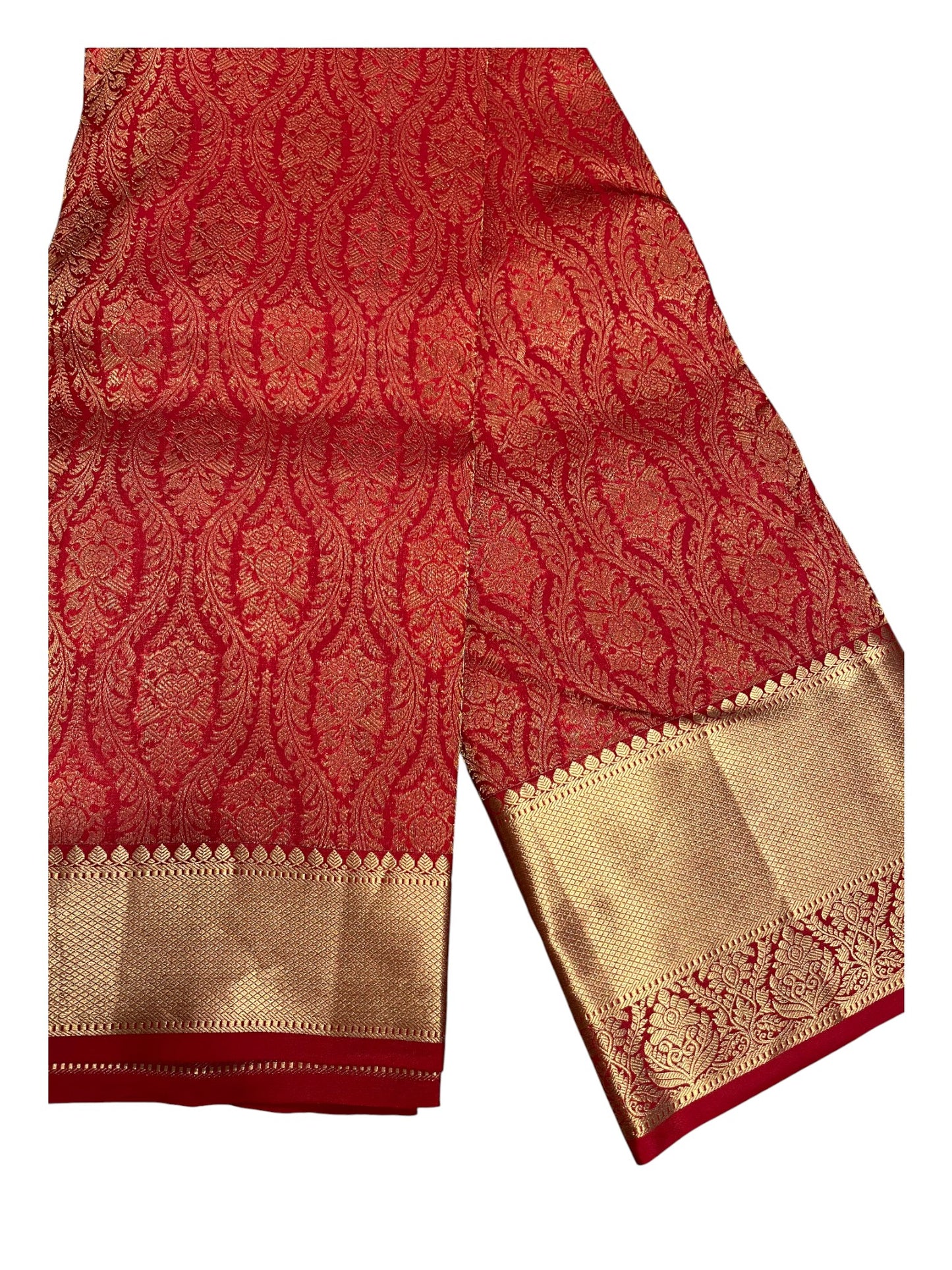 Southloom Pure Handloom Bridal Kanchipuram Silk Saree with Korvai Work (Red)