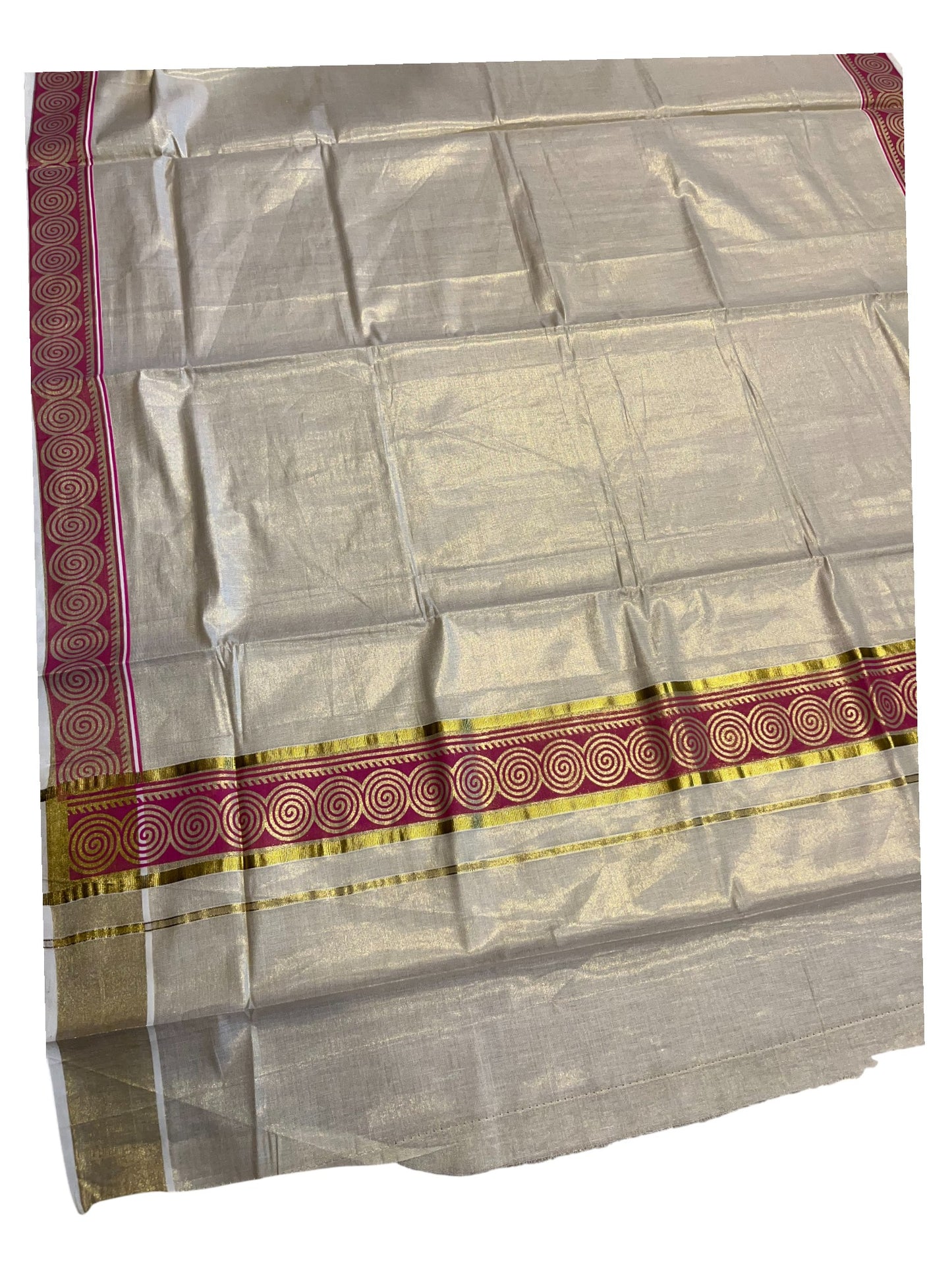 Southloom Kerala Tissue Kasavu Plain Saree Hand Printed