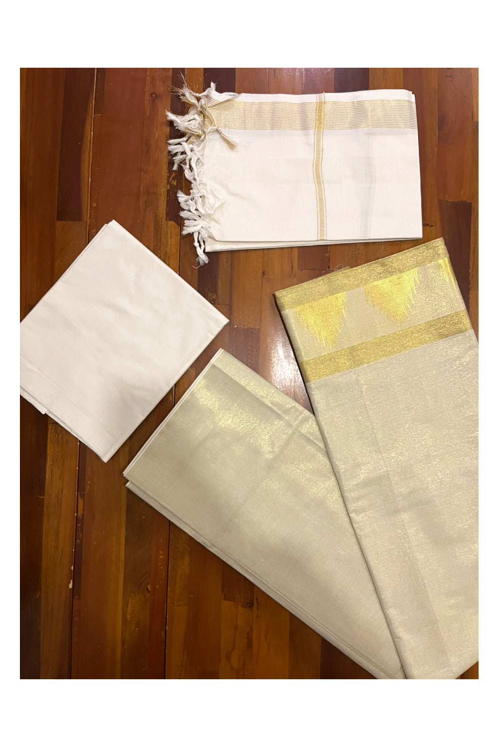 Kerala Tissue Churidar Salwar Material with Kasavu Woven Temple Border (include Shawl / Dupatta)