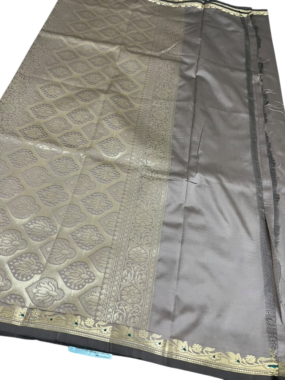 Southloom Satin Banarasi Silk Saree with Woven Work on Borders In Grey