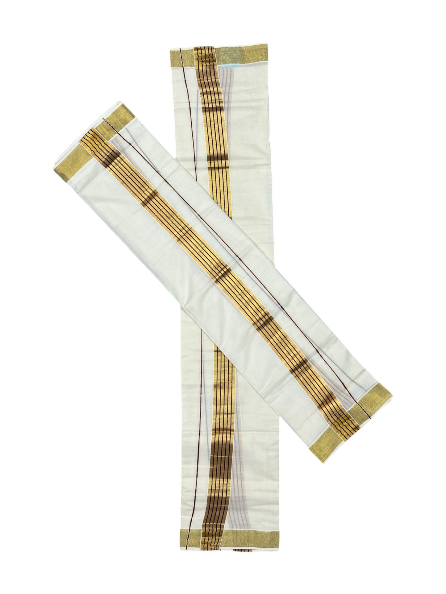 Southloom Pure Cotton Kerala Kasavu Set Mundu (Mundum Neriyathum) Kasavu & Purple Border in 2.80 Mtrs