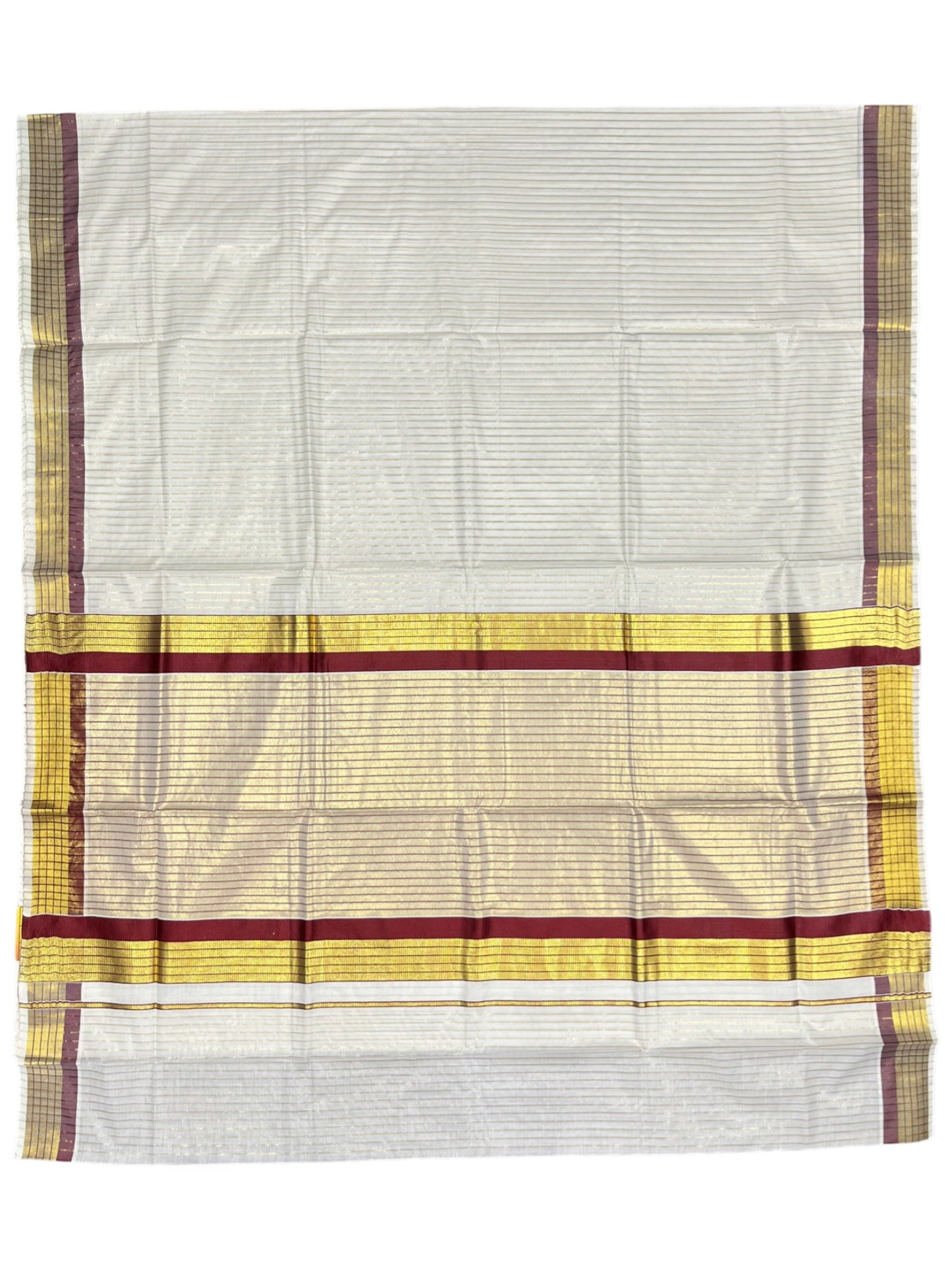 Southloom Kerala Pure Cotton Saree with Stripes on Body and Borders in Maroon