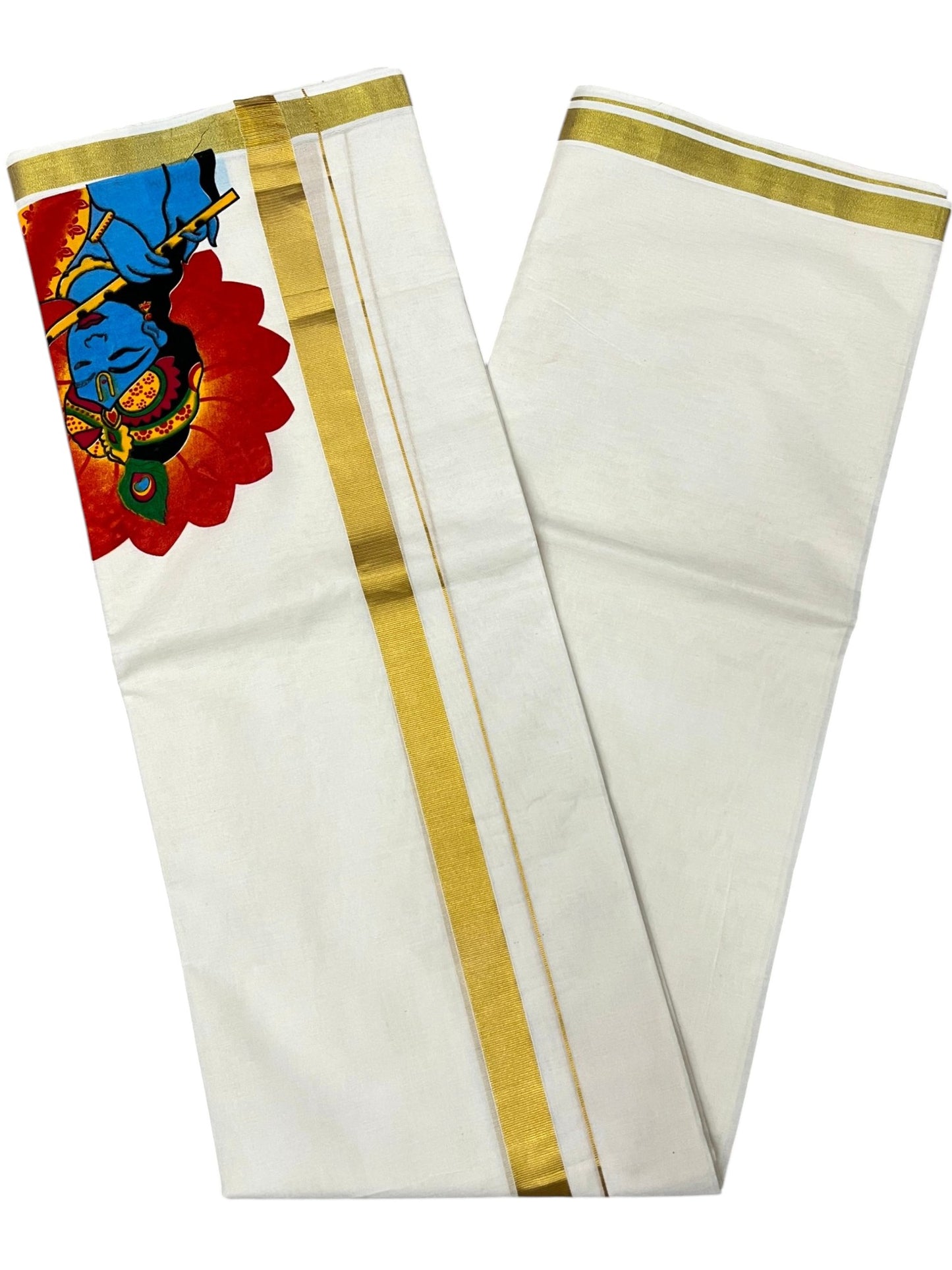 Southloom Kerala Cotton Lord Krishna Digital Printed Double Mundu (South Indian Kerala Dhoti) SL567