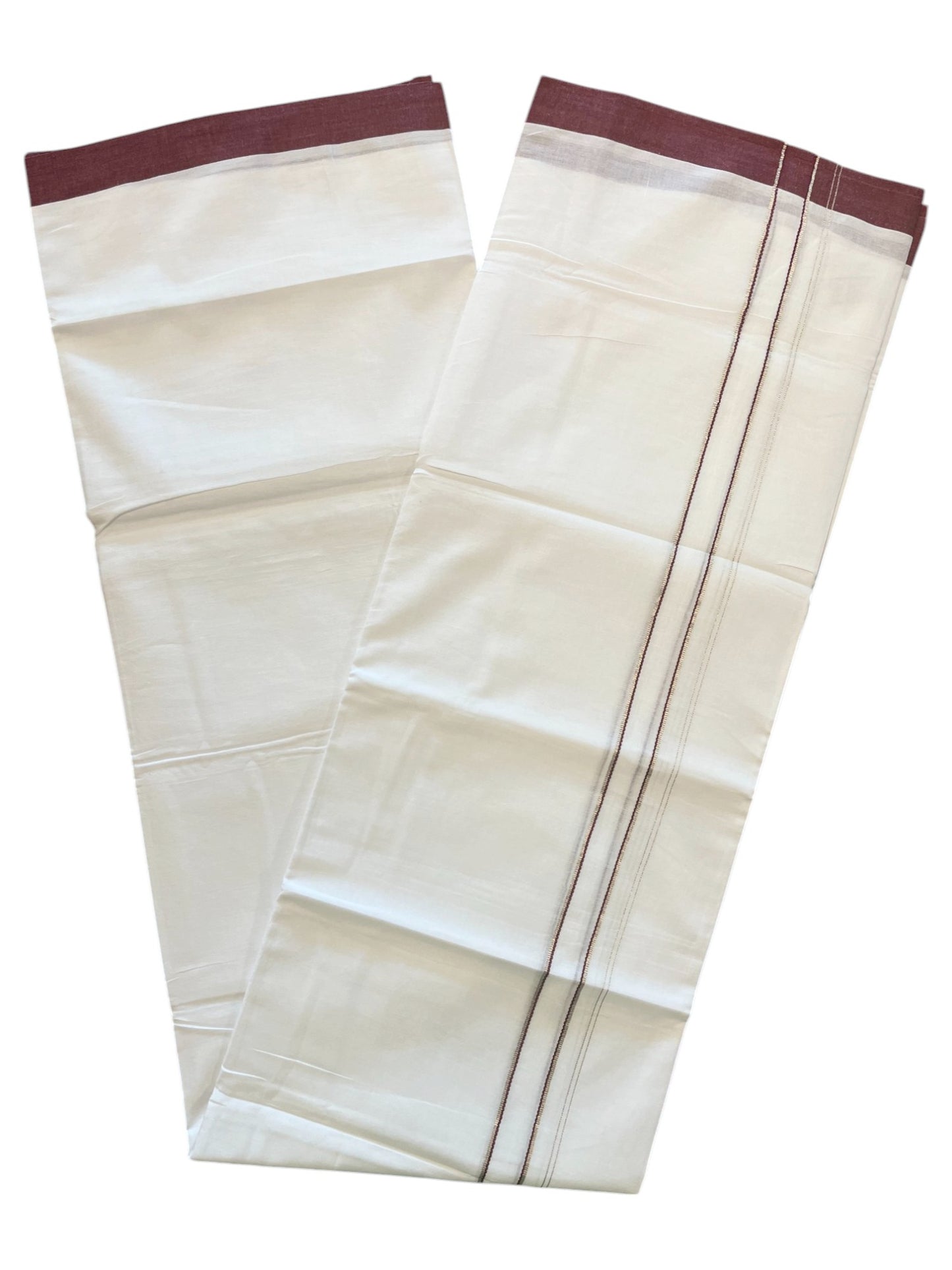 Pure White Cotton Double Mundu with Maroon Border (South Indian Dhoti)