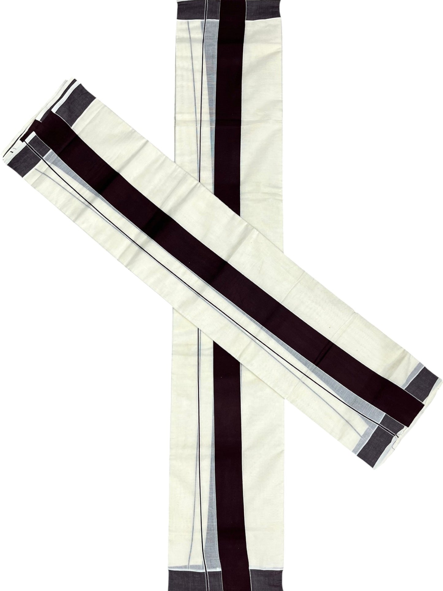 Southloom Kerala Cotton Mundum Neriyathum Single (Set Mundu) with Brown Border 2.80 Mtrs