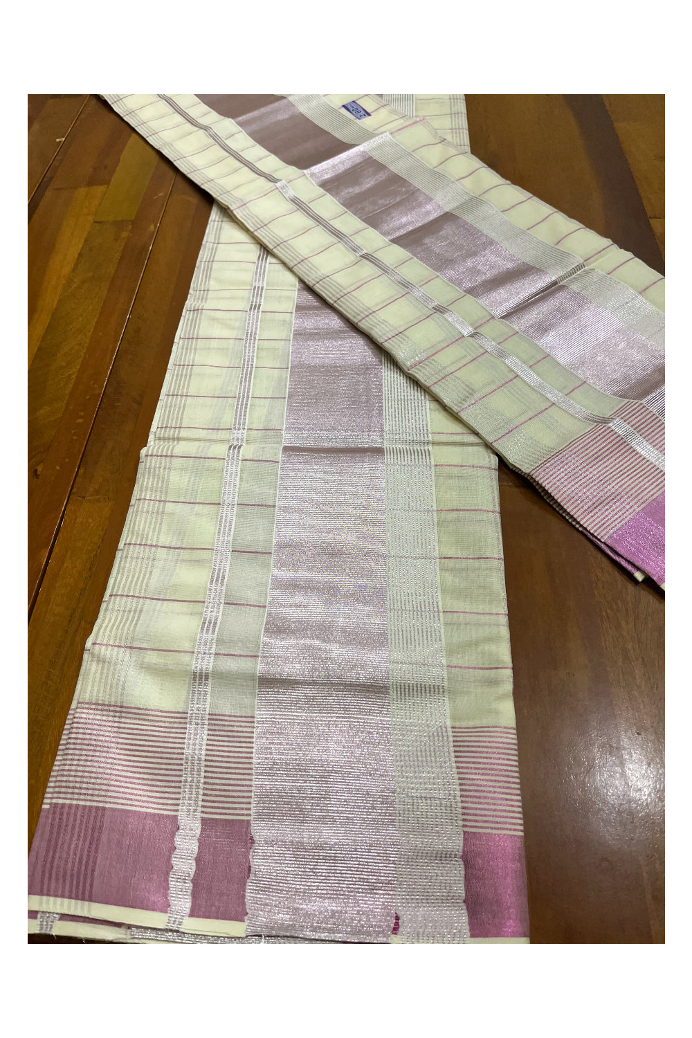 Kerala Cotton Set Mundu (Mundum Neriyathum) with Rose Copper Kasavu Checks Across Body 2.80 Mtrs