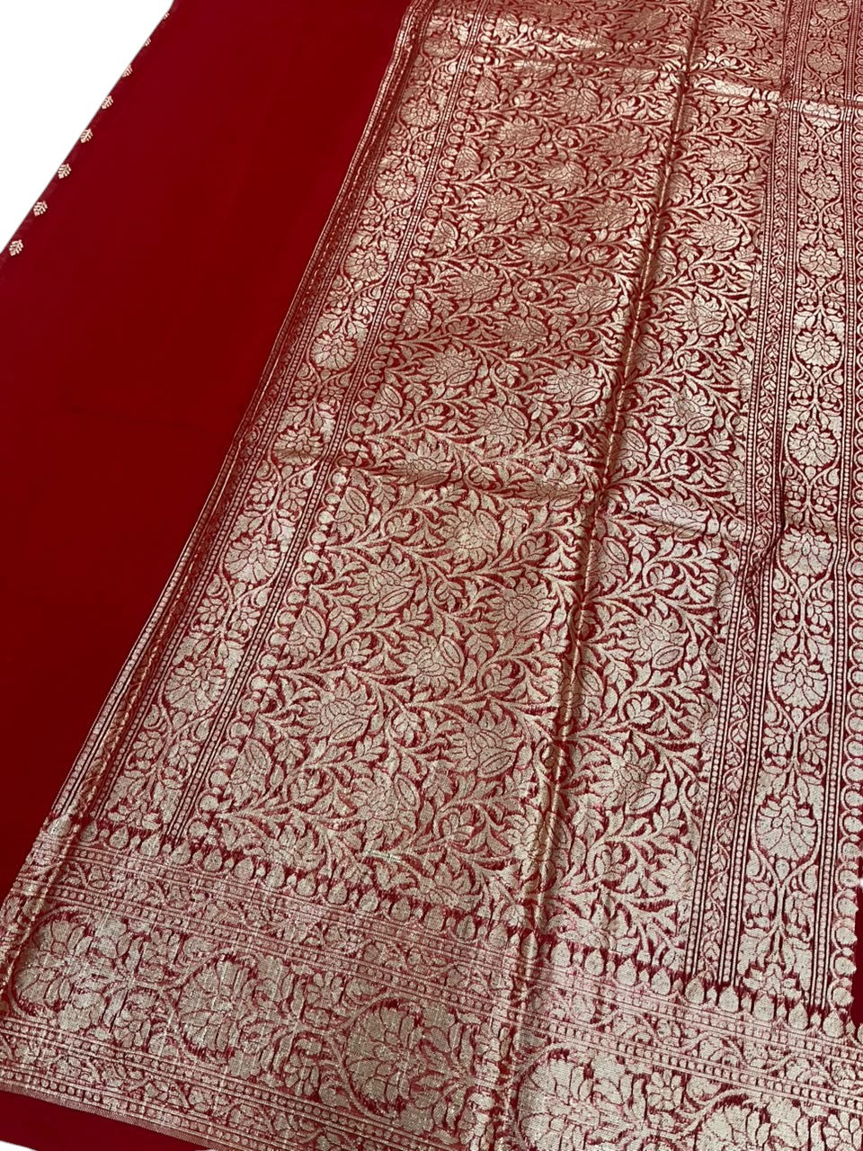 Southloom Cotton Banarasi Silk Saree with Woven Work on Body and Borders (Red)
