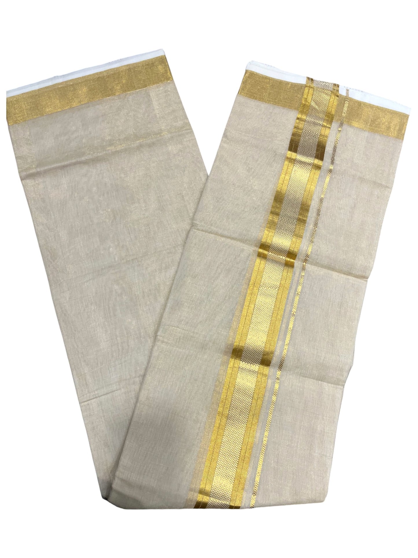 Southloom Premium Handloom Tissue Double Mundu with Gold Kasavu Border