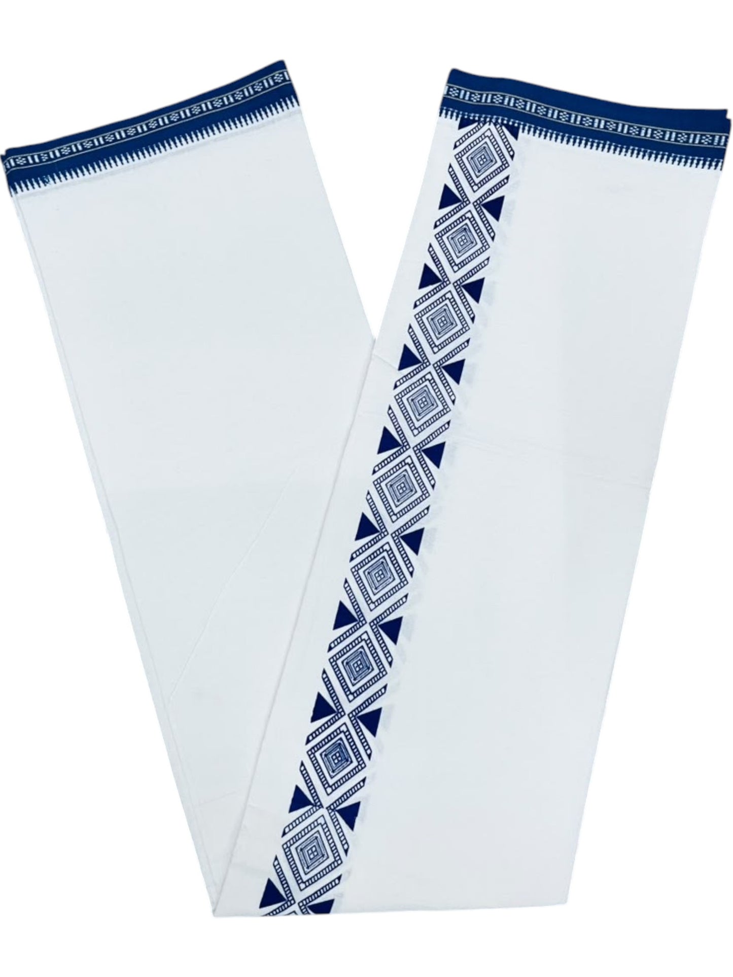 Southloom White Blue Printed Single Mundu / Otta Mundu / Lungi (South Indian Kerala Dhoti)