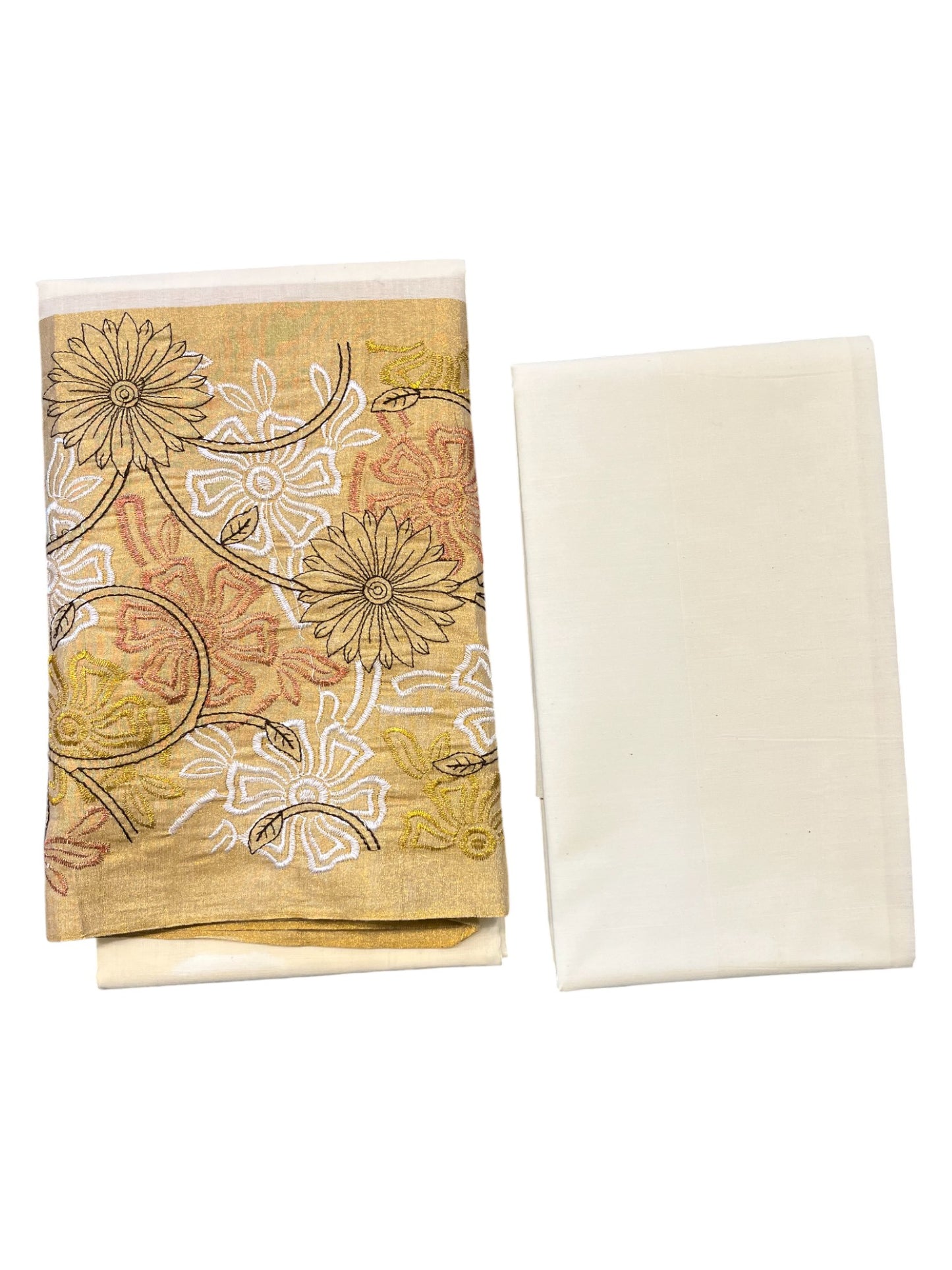 Southloom™ Cotton Churidar Salwar Suit Material with  Brown Embroidery Work (include Lines Shawl / Dupatta)