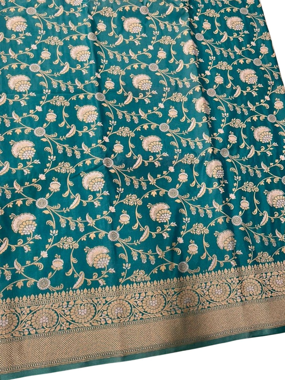 Southloom Pure Banarasi Silk Saree with Woven Work on Body and Borders (Turquoise)