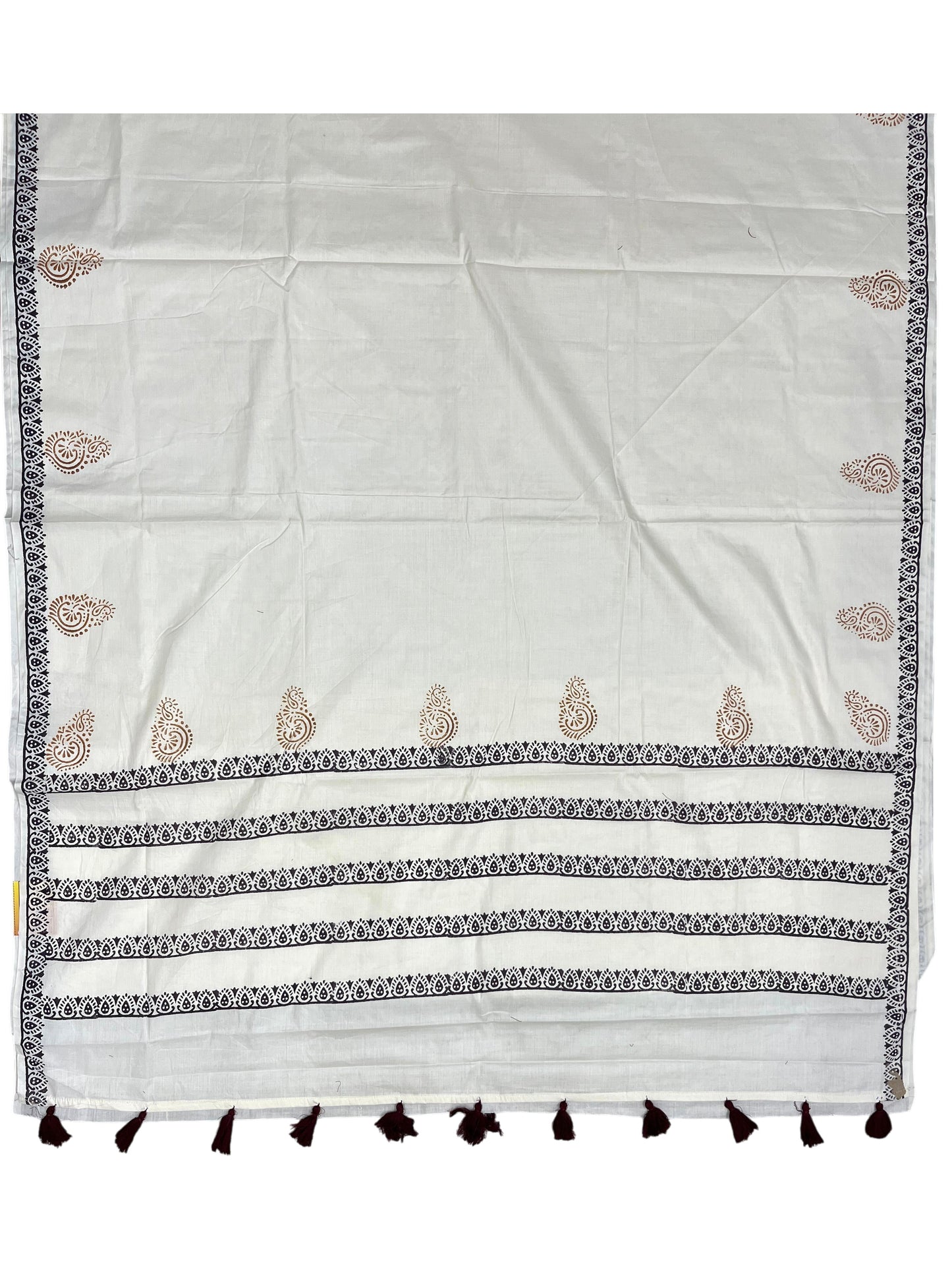 Southloom Kerala Cotton Saree with With Floral Digital Prints on Dark Purple& Mustard Yellow Borders