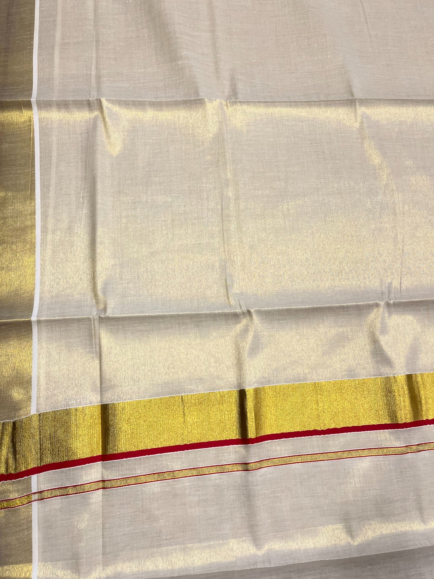 Southloom Kerala Tissue Kasavu Plain Saree With Red Border