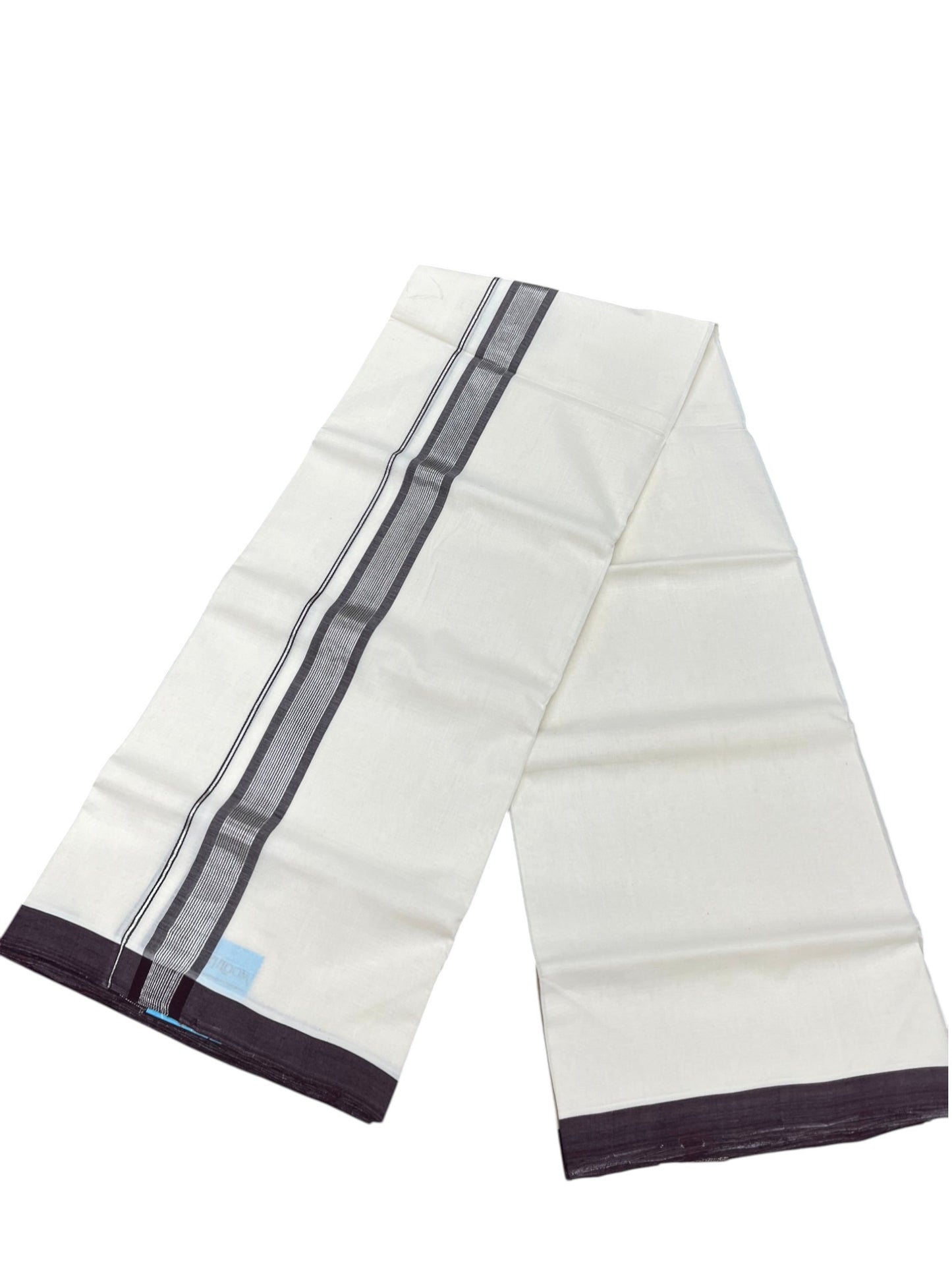 Southloom Unakkupaavu Premium Handloom Cotton Double Mundu with Silver Kasavu and Purple Border