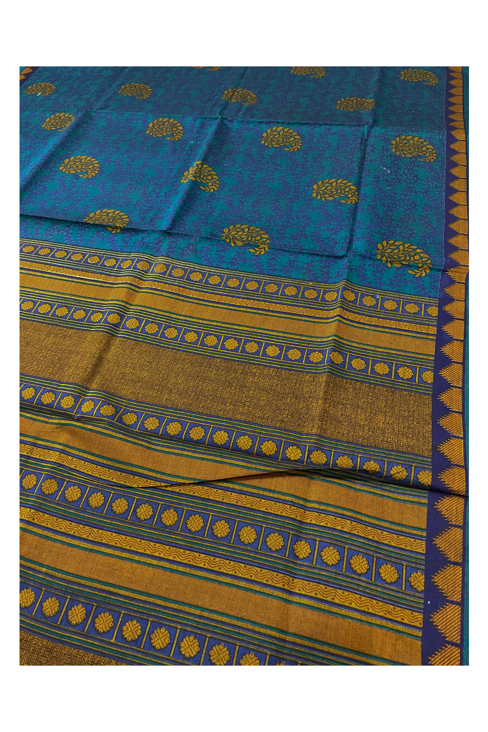 Southloom Cotton Blue Designer Printed Saree