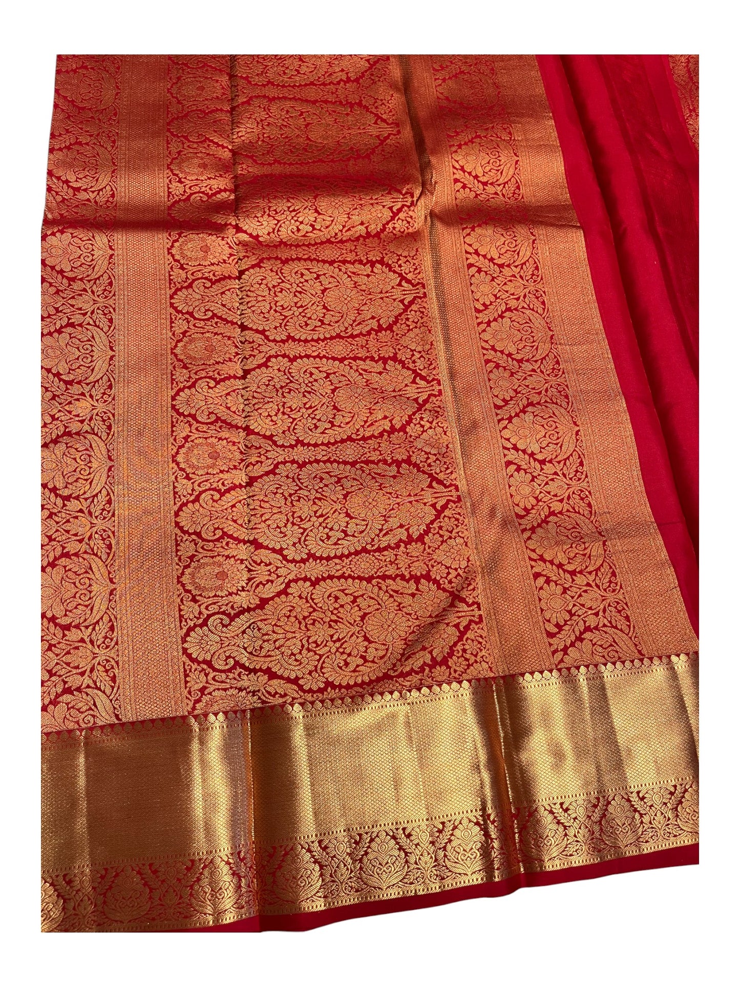 Southloom Pure Handloom Bridal Kanchipuram Silk Saree with Korvai Work (Red)