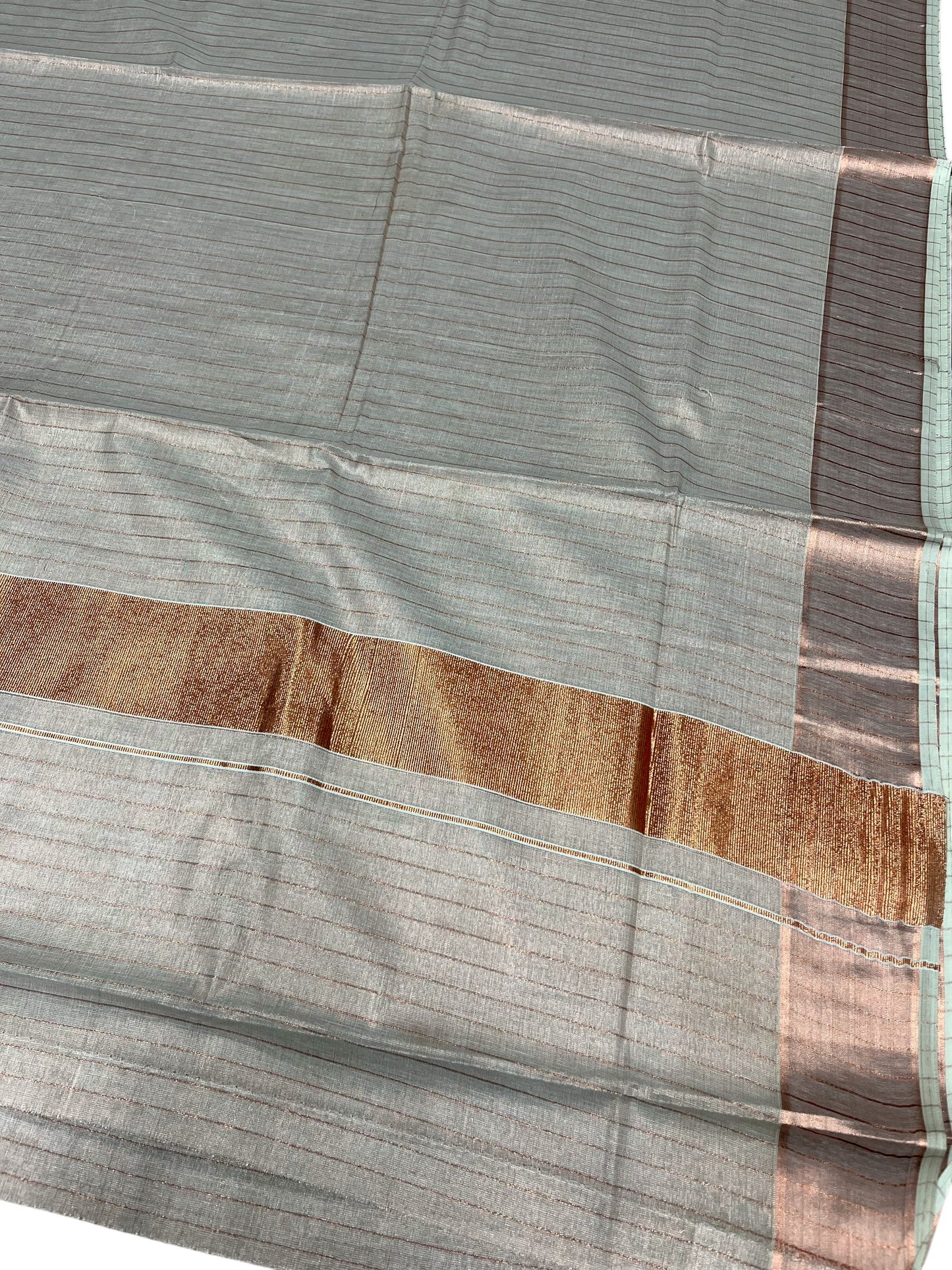 Southloom Kerala Cotton Lines Saree with Rose Copper Kasavu and Border