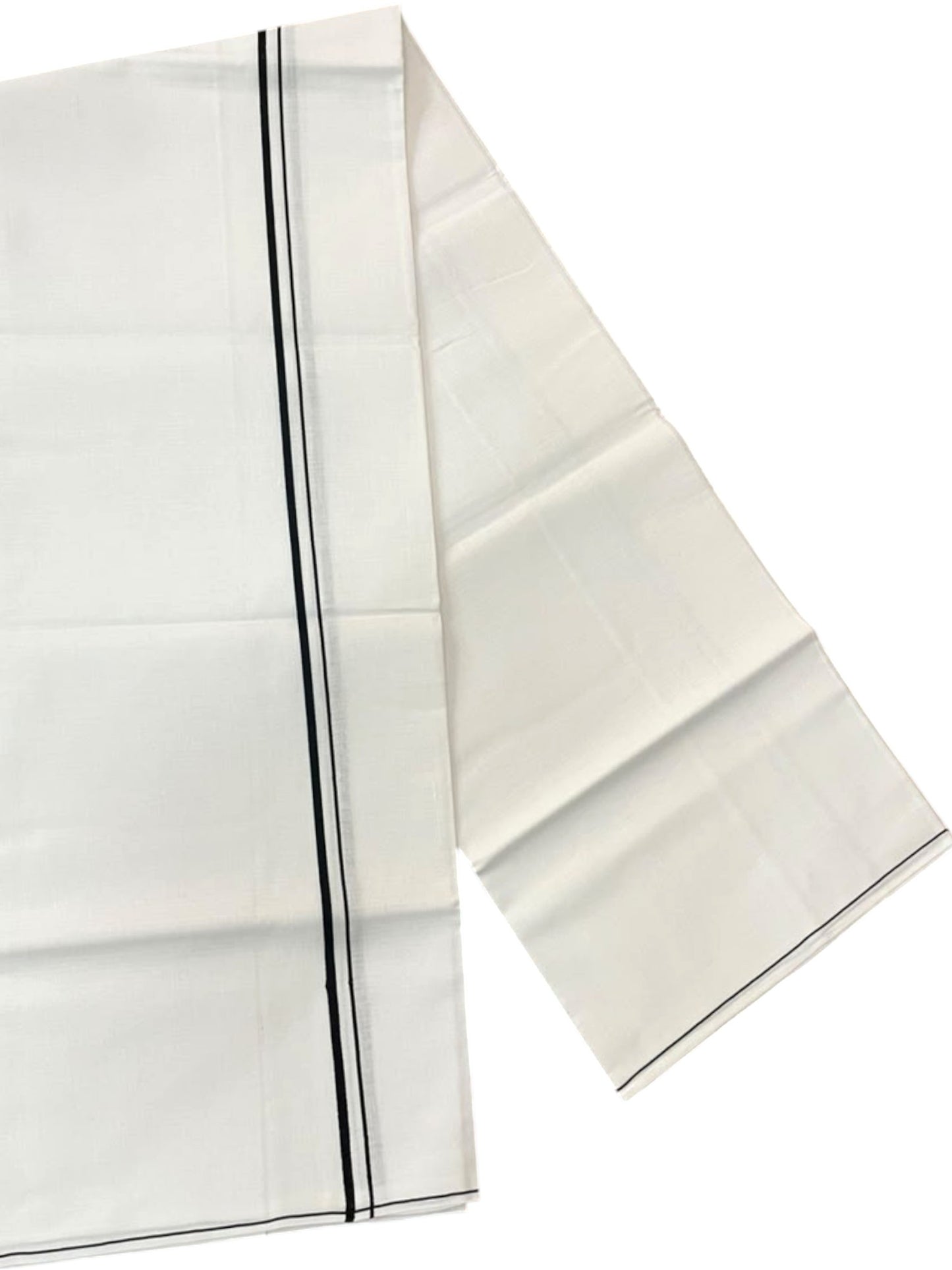 Southloom Pure White Cotton Single Mundu with Black Border (South Indian Kerala Dhoti)