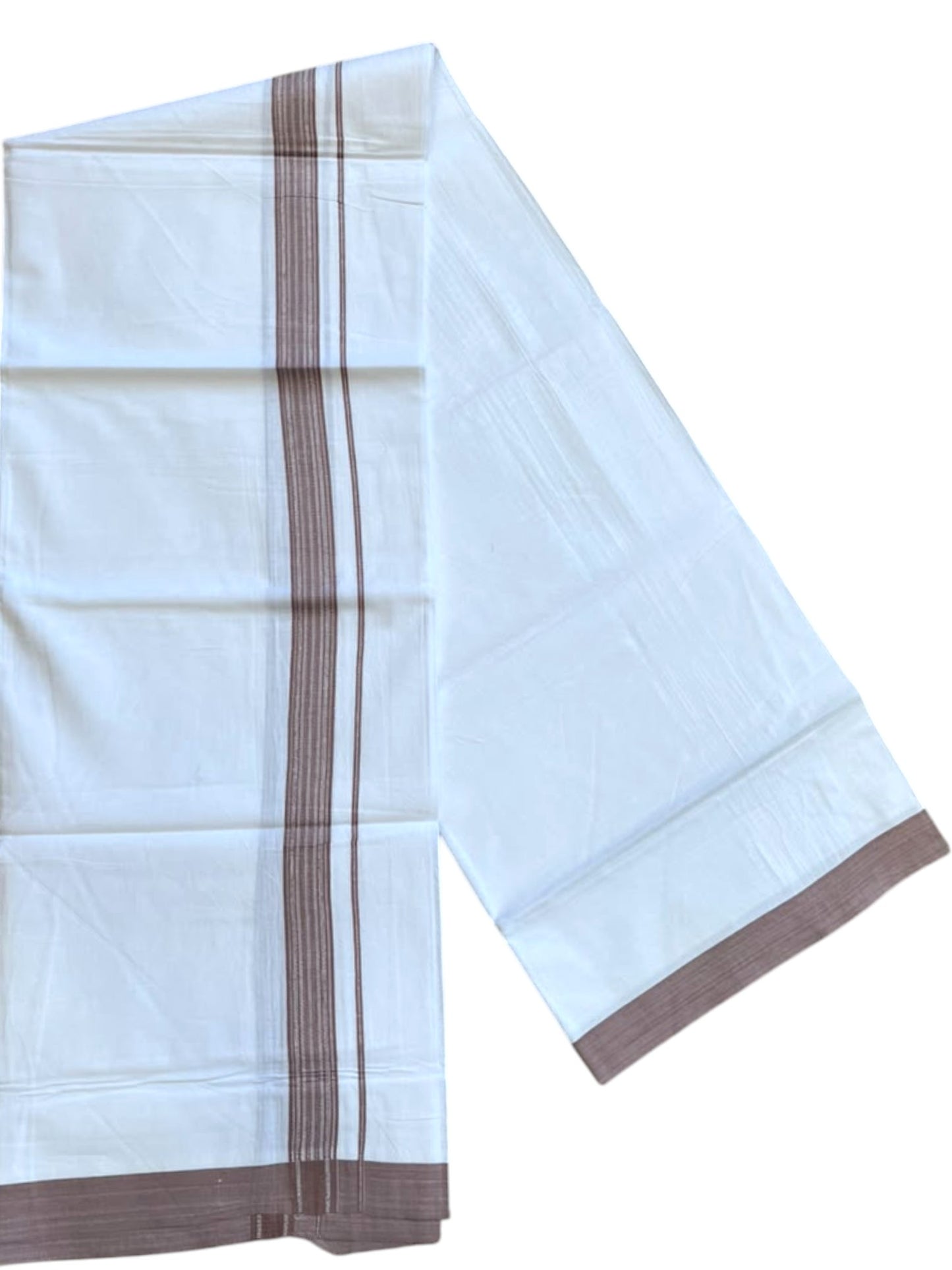 Southloom Pure White Single Cotton Mundu with Brown Border (South Indian Kerala Dhoti)
