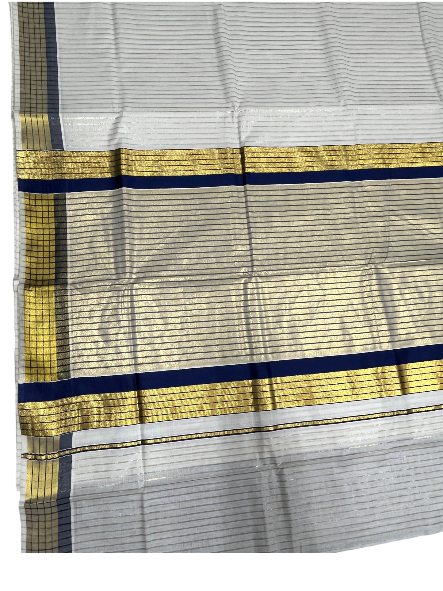 Southloom Kerala Pure Cotton Saree with Stripes on Body and Borders in Blue SL334
