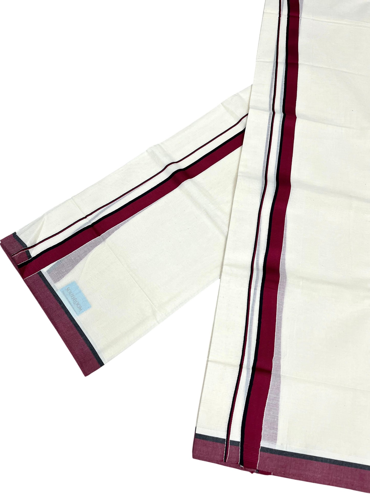 Southloom Pure Cotton Kerala Single Set Mundu (Mundum Neriyathum) Maroon Border 2.80 Mtr SL345