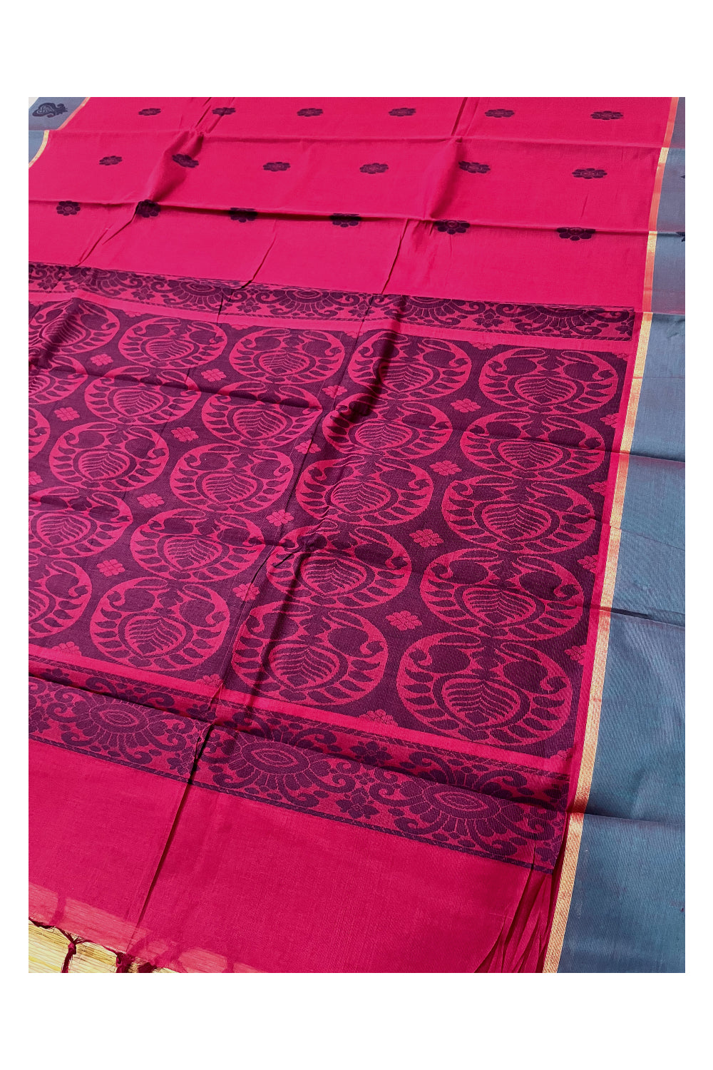 Southloom Cotton Maroon Saree with Woven Butta Works on Body and Pallu