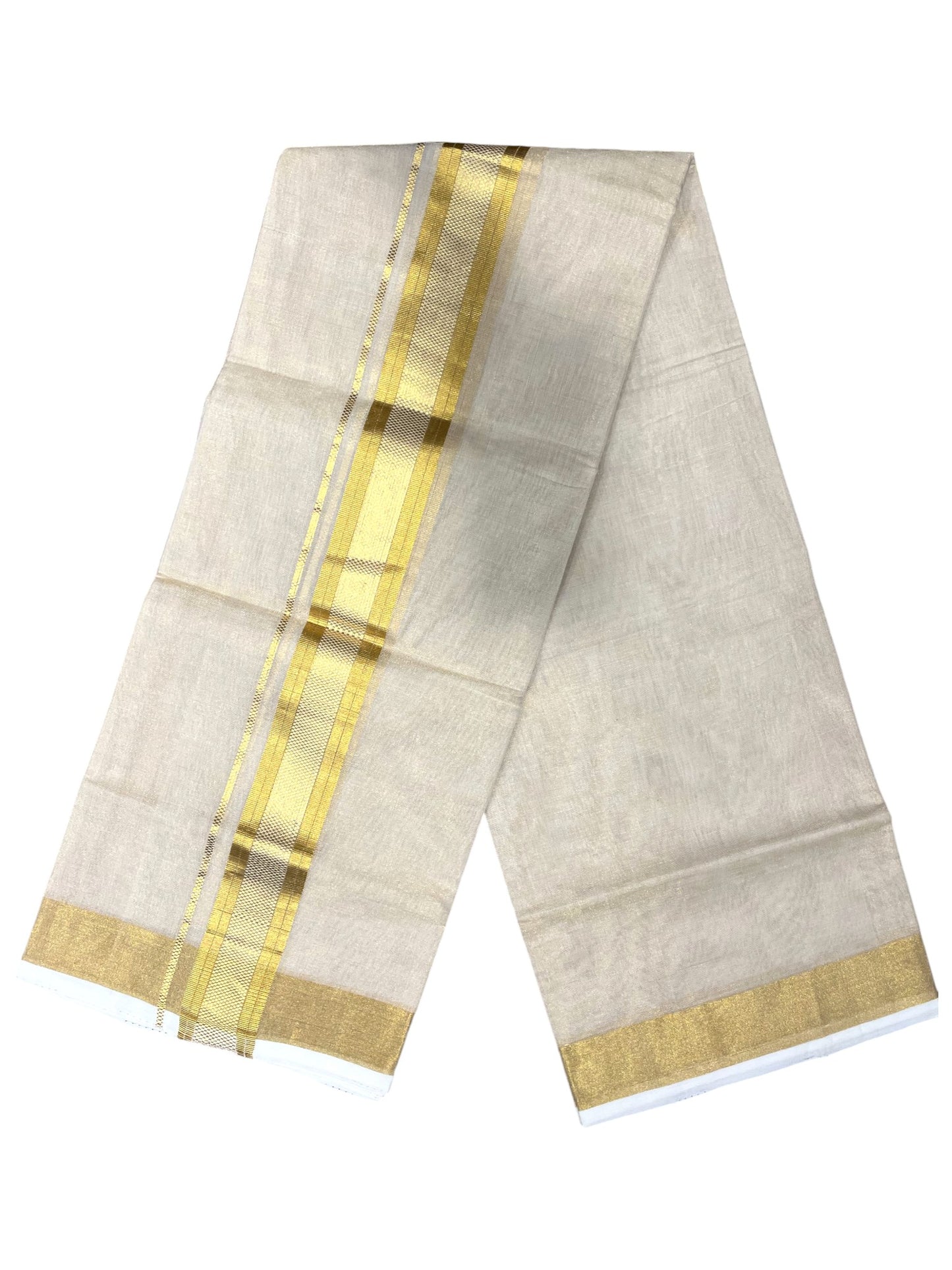 Southloom Premium Handloom Tissue Double Mundu with Gold Kasavu Border
