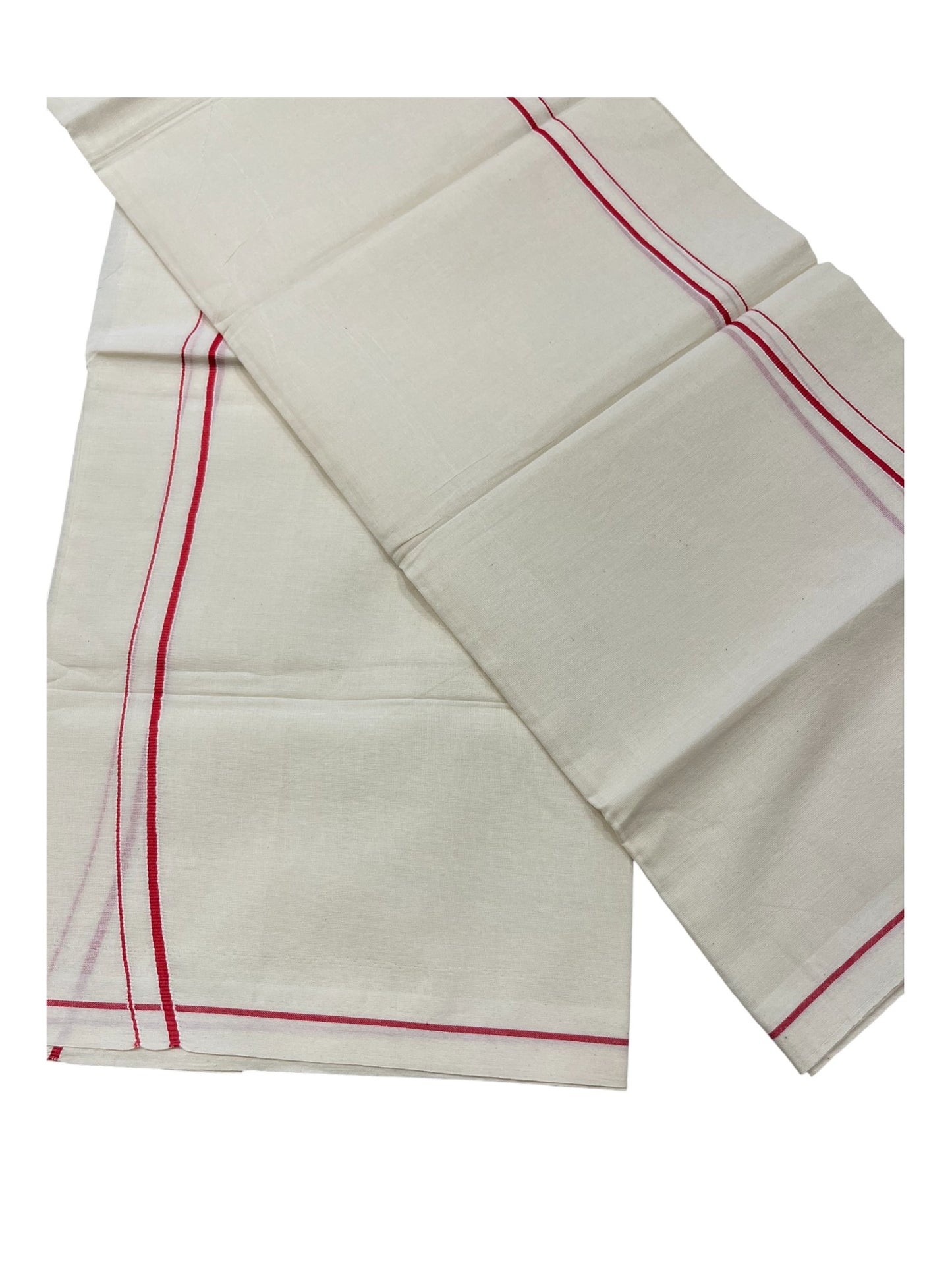 Kerala Cotton Mundum Neriyathum Single (Set Mundu) with Red Eerkkil Kara