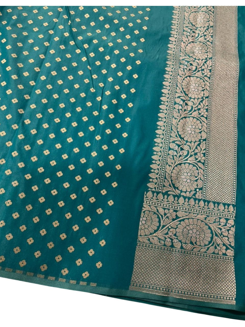Southloom Pure Banarasi Silk Saree with Woven Work on Body and Borders (Turquoise)